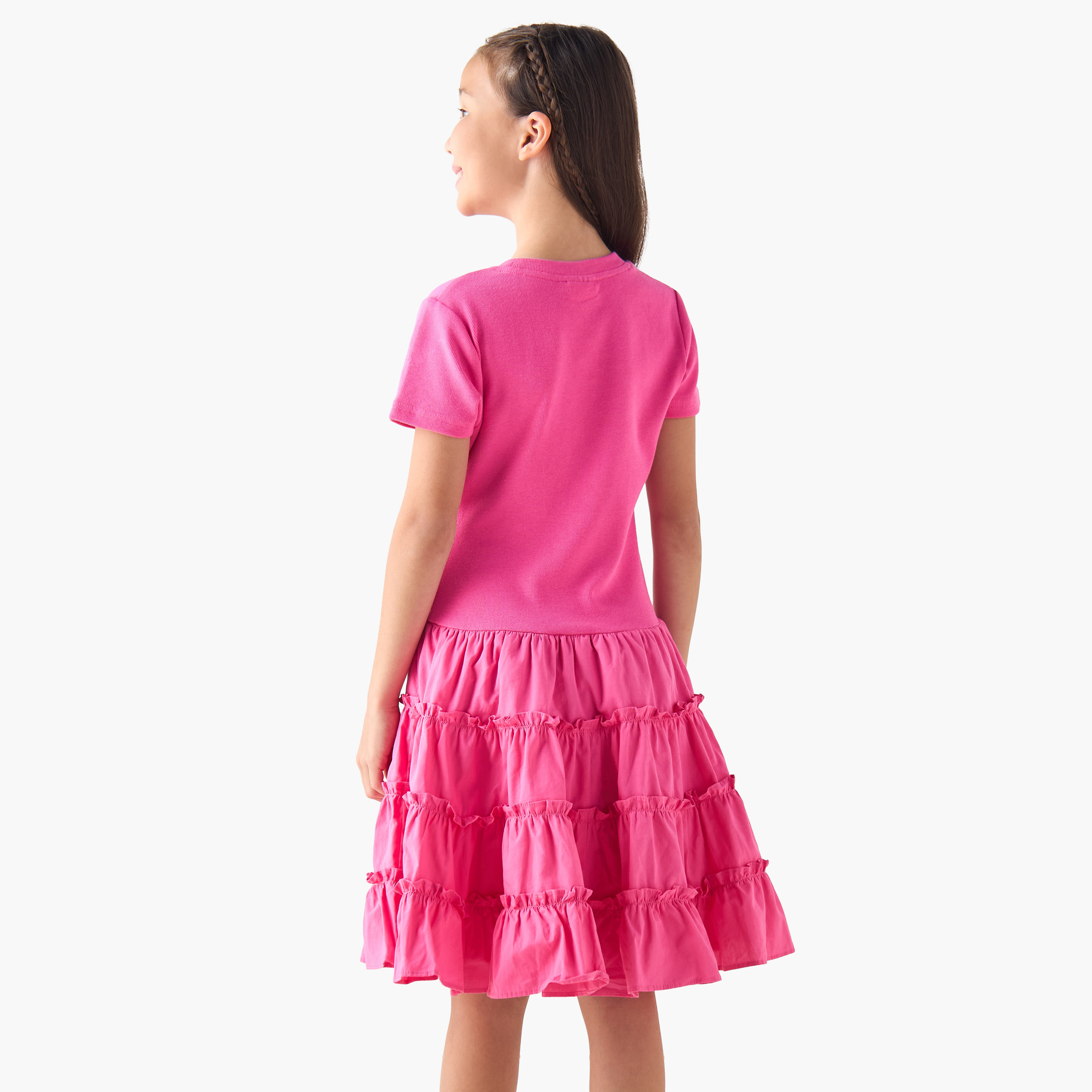 Juniors Round Neck Short Sleeves A-line Dress with Ruffle Detail-girls-clothing-dressesandjumpsuits-image-3