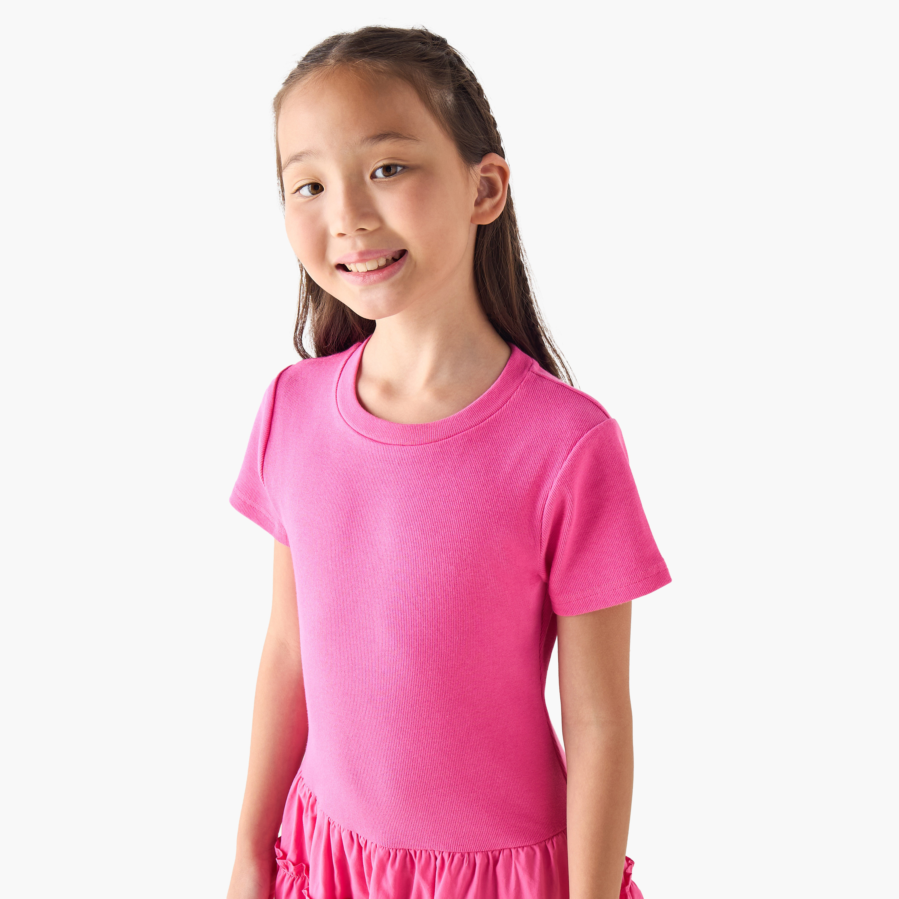 Juniors Round Neck Short Sleeves A-line Dress with Ruffle Detail-girls-clothing-dressesandjumpsuits-image-4