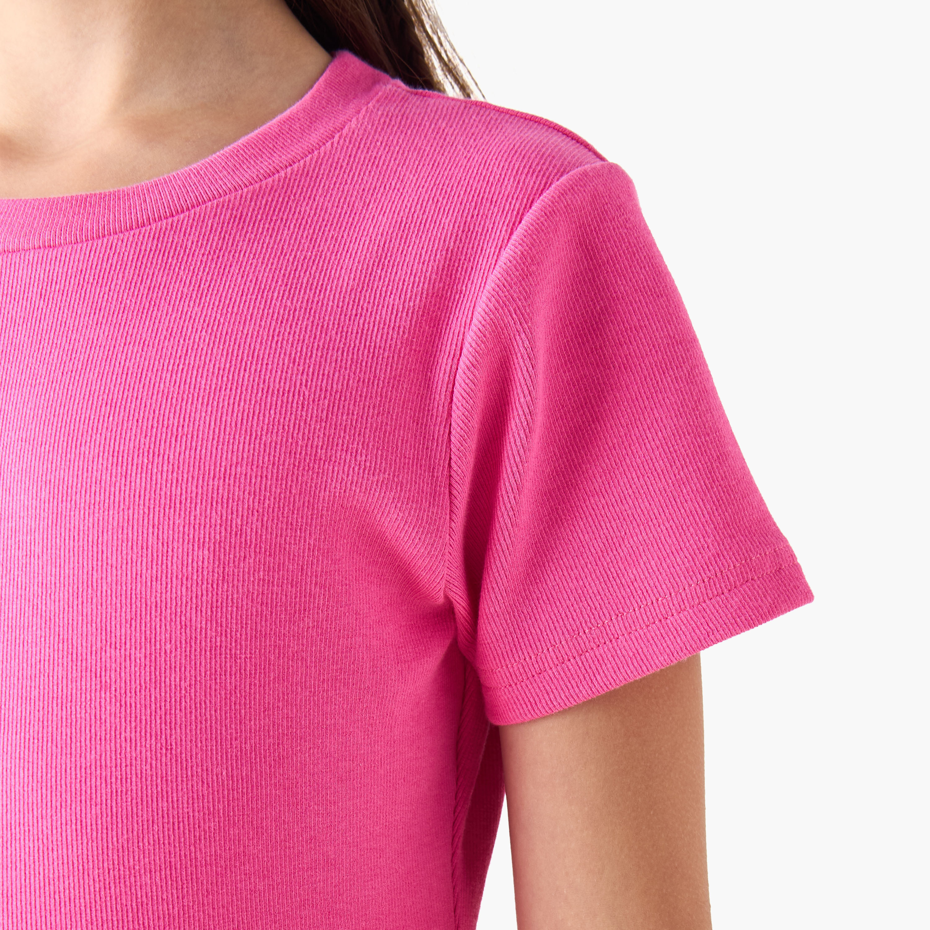 Juniors Round Neck Short Sleeves A-line Dress with Ruffle Detail-girls-clothing-dressesandjumpsuits-image-5