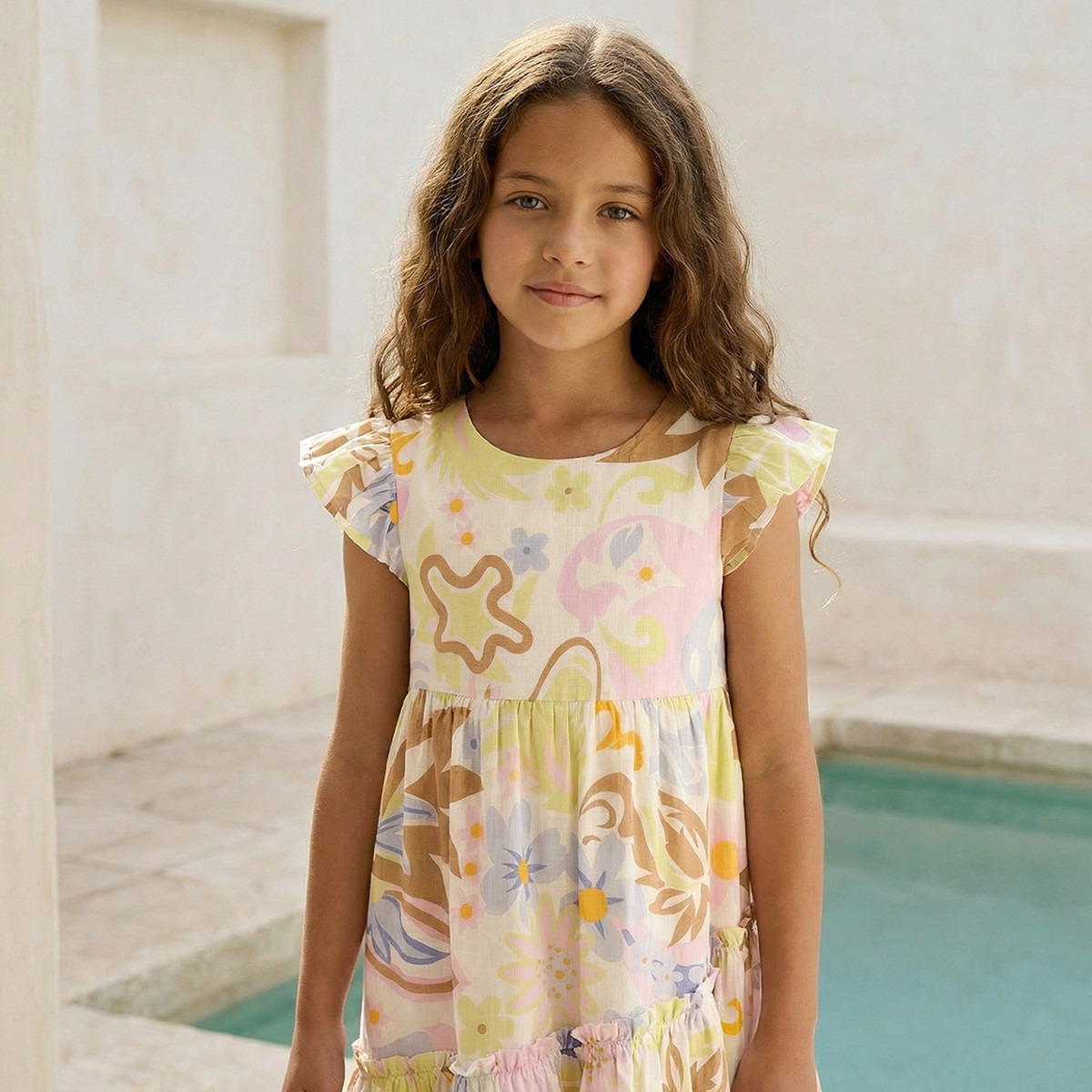 Juniors Round Neck Sleeveless Knee Length A-line Dress with Floral Print-girls-clothing-dressesandjumpsuits-image-2
