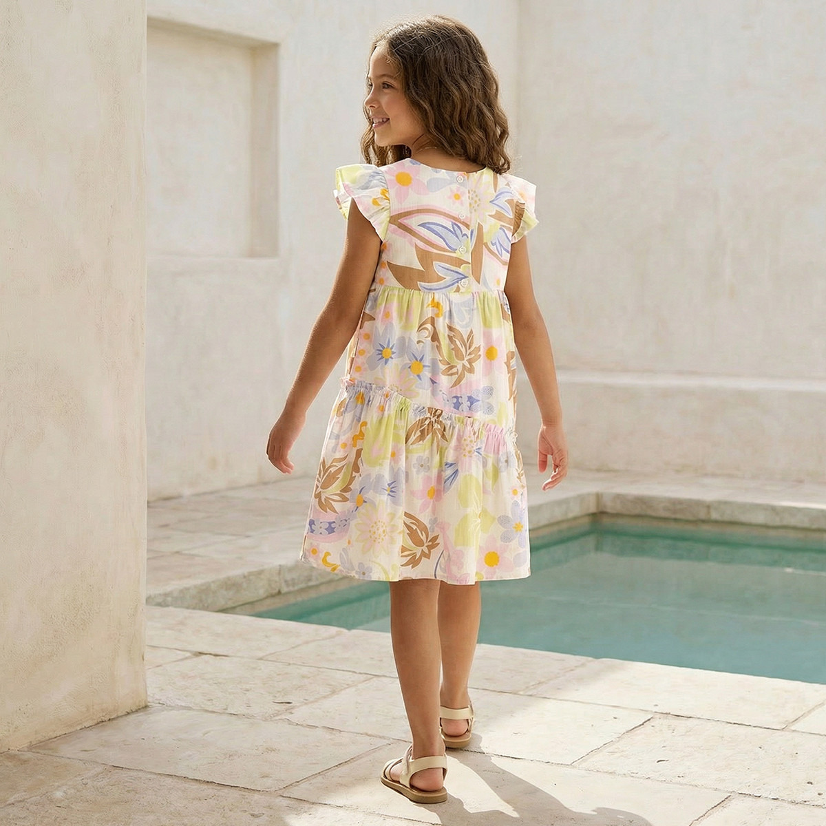 Juniors Round Neck Sleeveless Knee Length A-line Dress with Floral Print-girls-clothing-dressesandjumpsuits-image-3