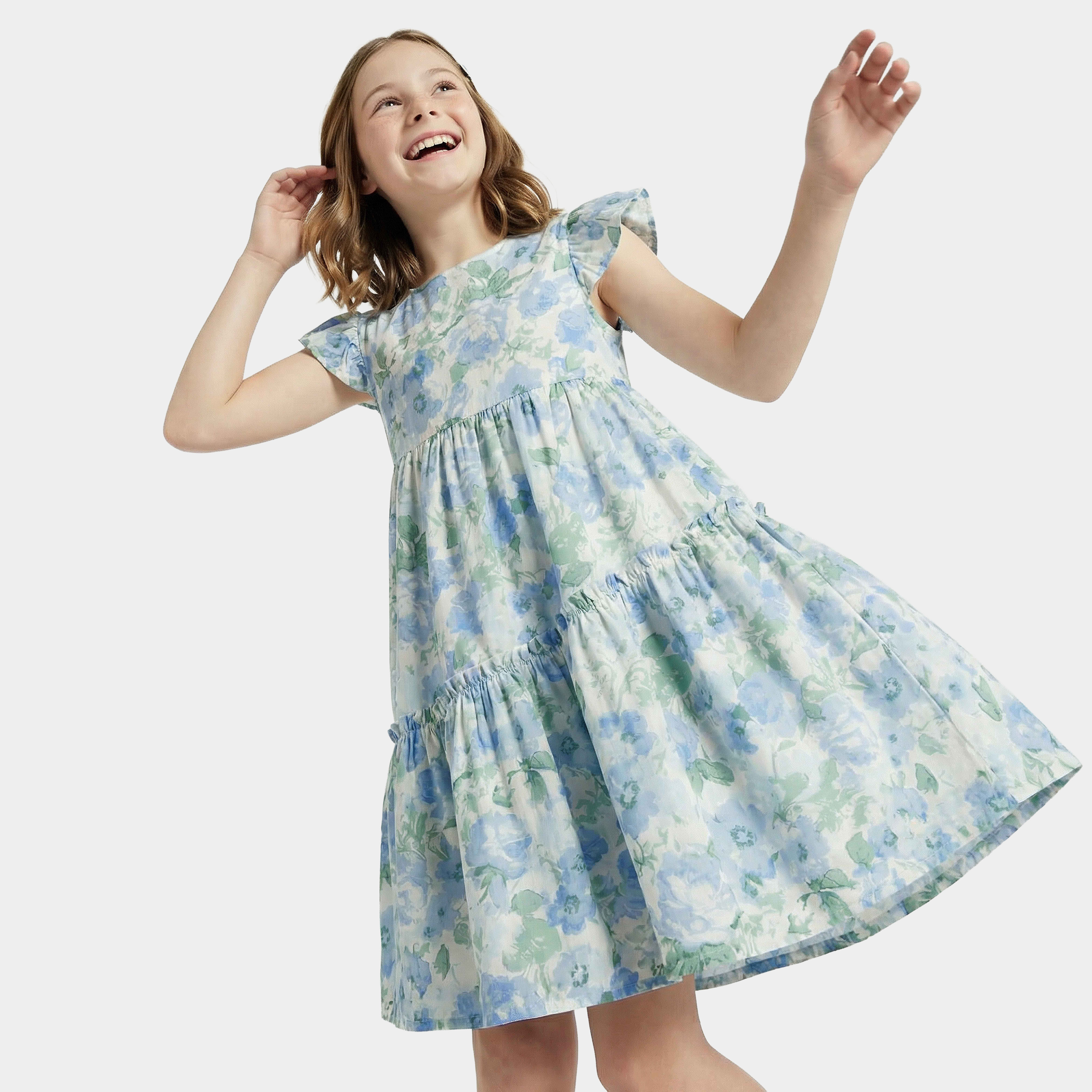 فستان دون أكمام برقبة مستديرة وبطول الركبة مع طبعات زهرية من جونيورز-girls-clothing-dressesandjumpsuits-image-1
