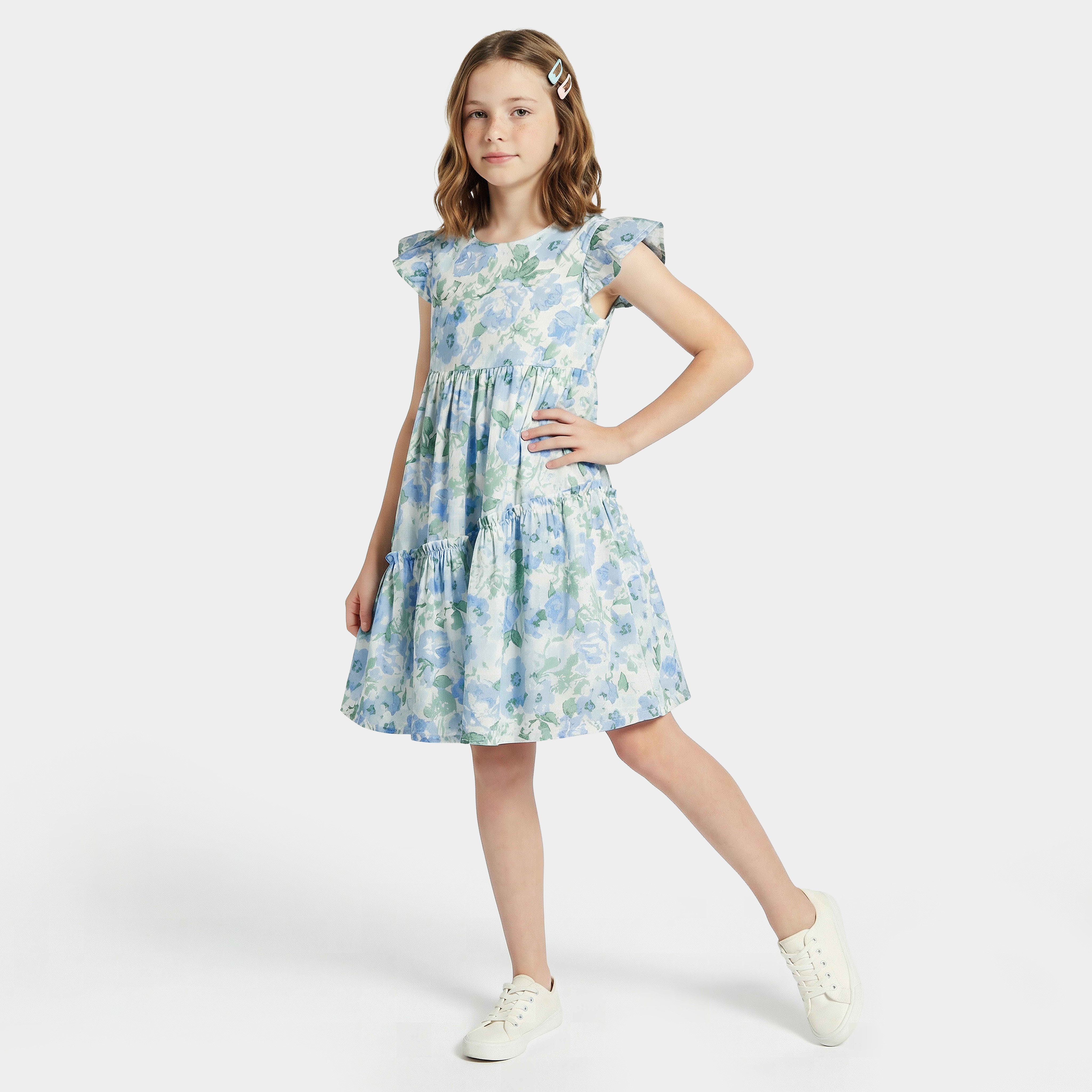 فستان دون أكمام برقبة مستديرة وبطول الركبة مع طبعات زهرية من جونيورز-girls-clothing-dressesandjumpsuits-image-2
