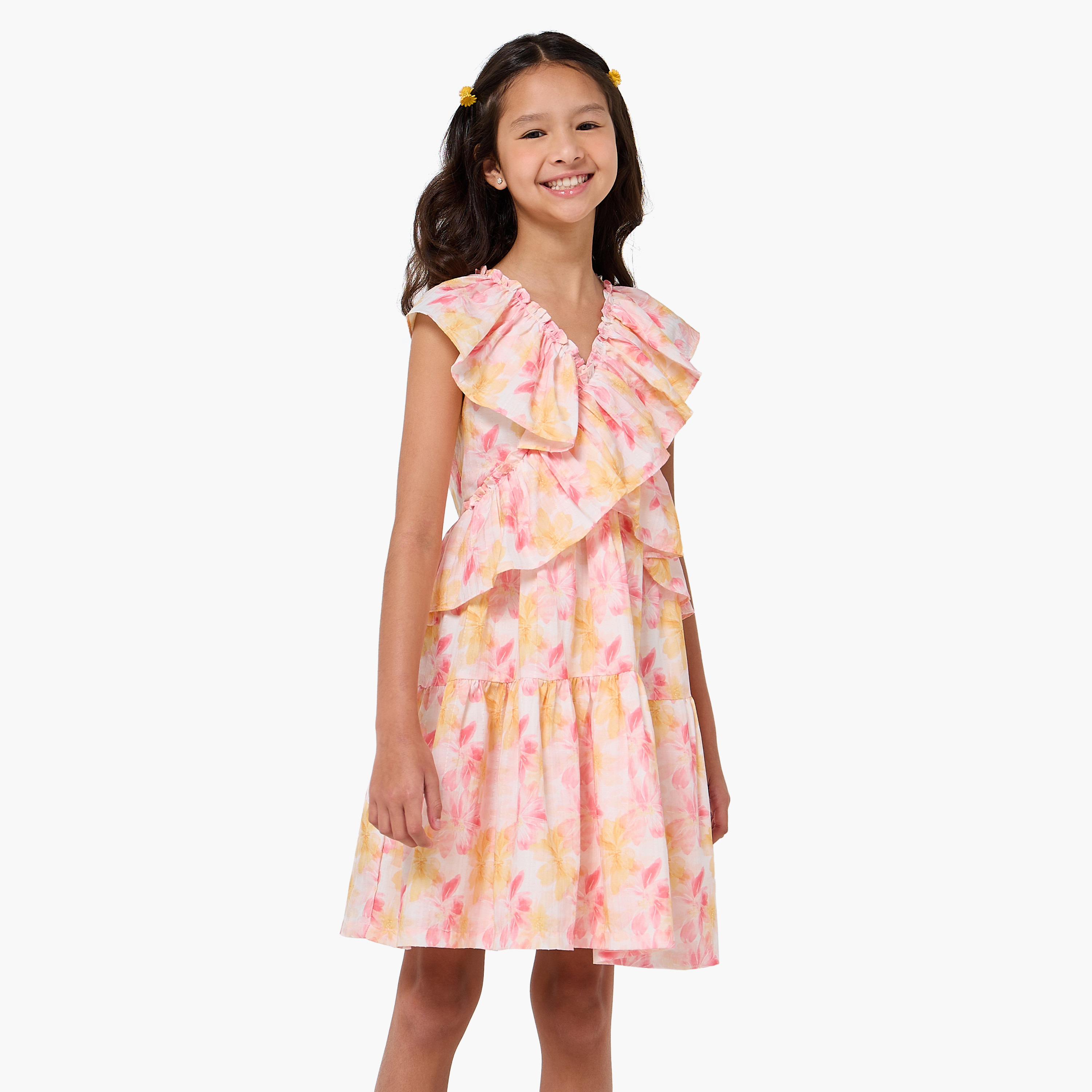 Juniors V-neck Sleeveless Dress with Ruffles-girls-clothing-dressesandjumpsuits-image-1