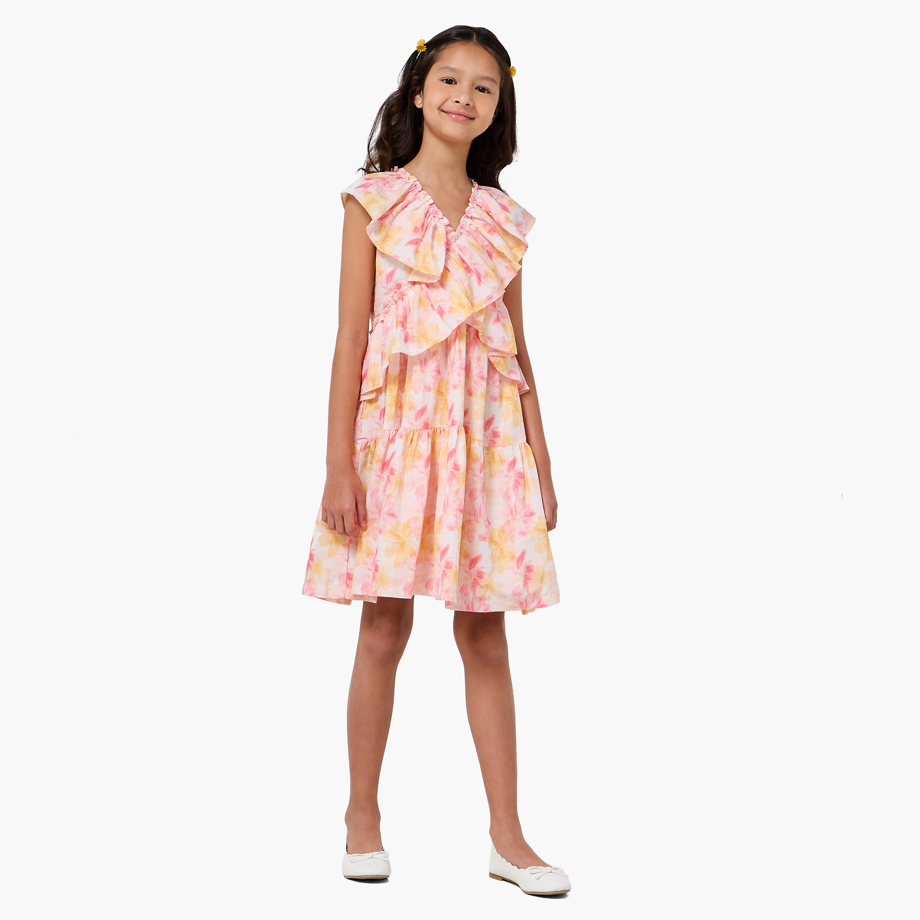Juniors V-neck Sleeveless Dress with Ruffles-girls-clothing-dressesandjumpsuits-image-2