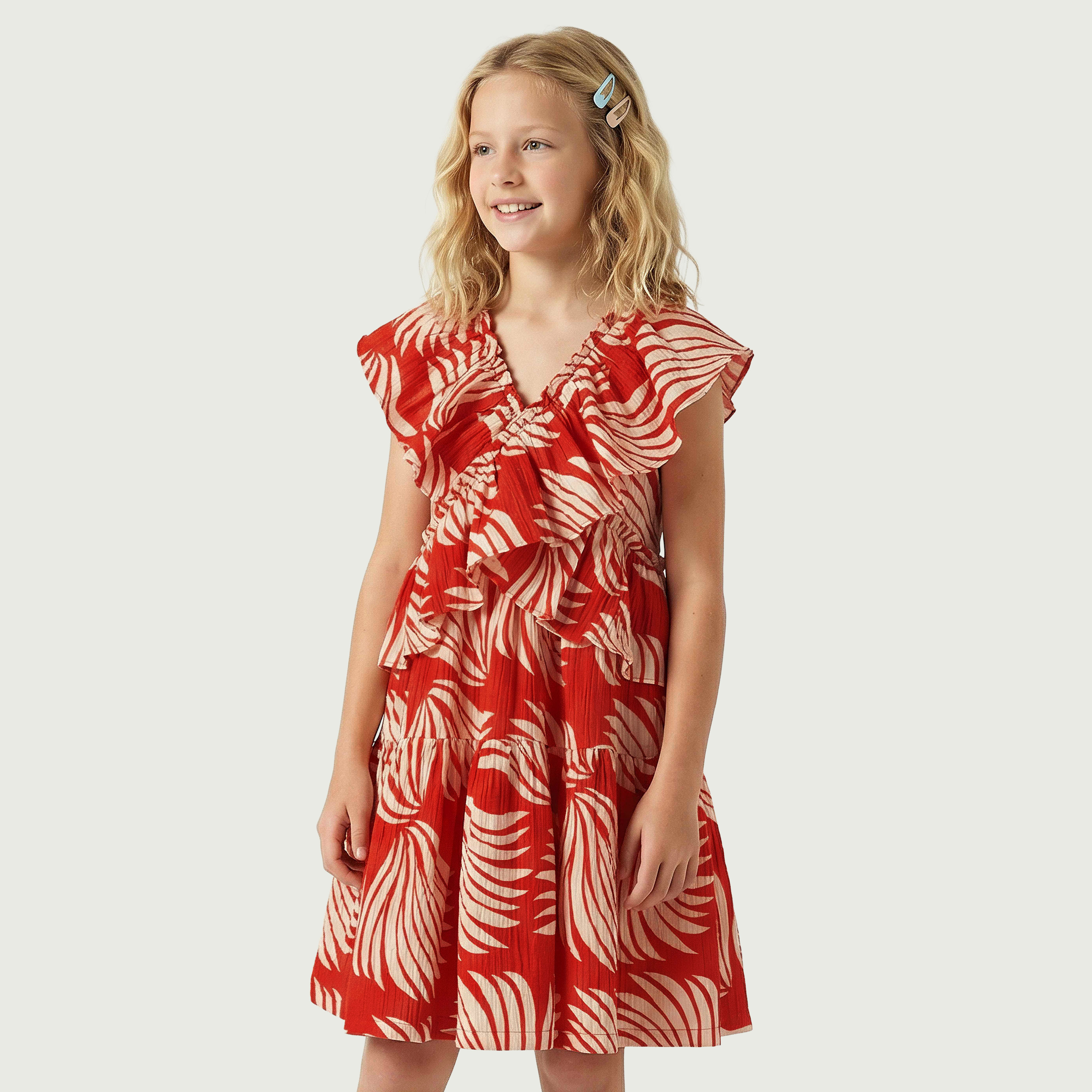 Juniors V-neck Sleeveless Dress with Ruffles-girls-clothing-dressesandjumpsuits-image-1