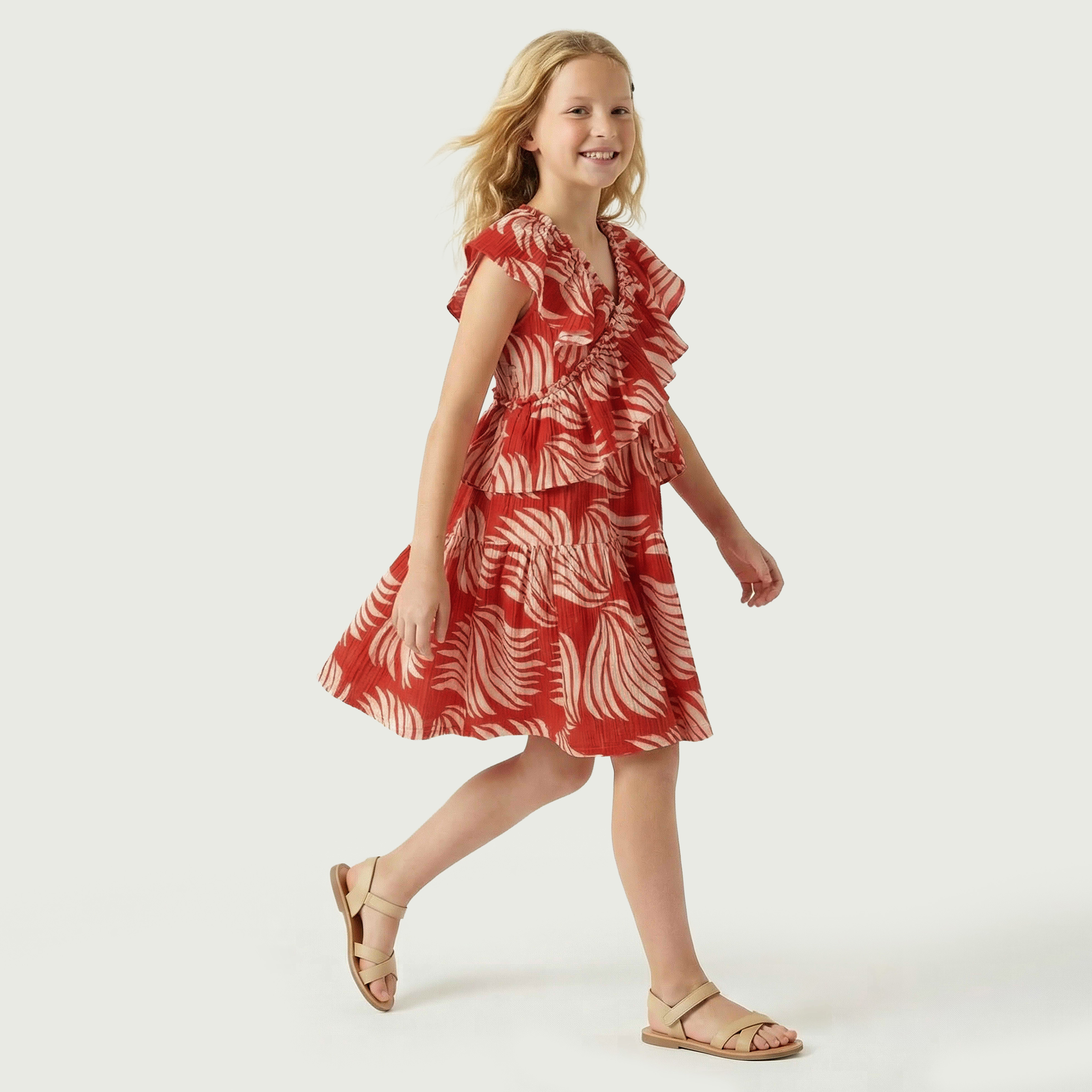 Juniors V-neck Sleeveless Dress with Ruffles-girls-clothing-dressesandjumpsuits-image-2