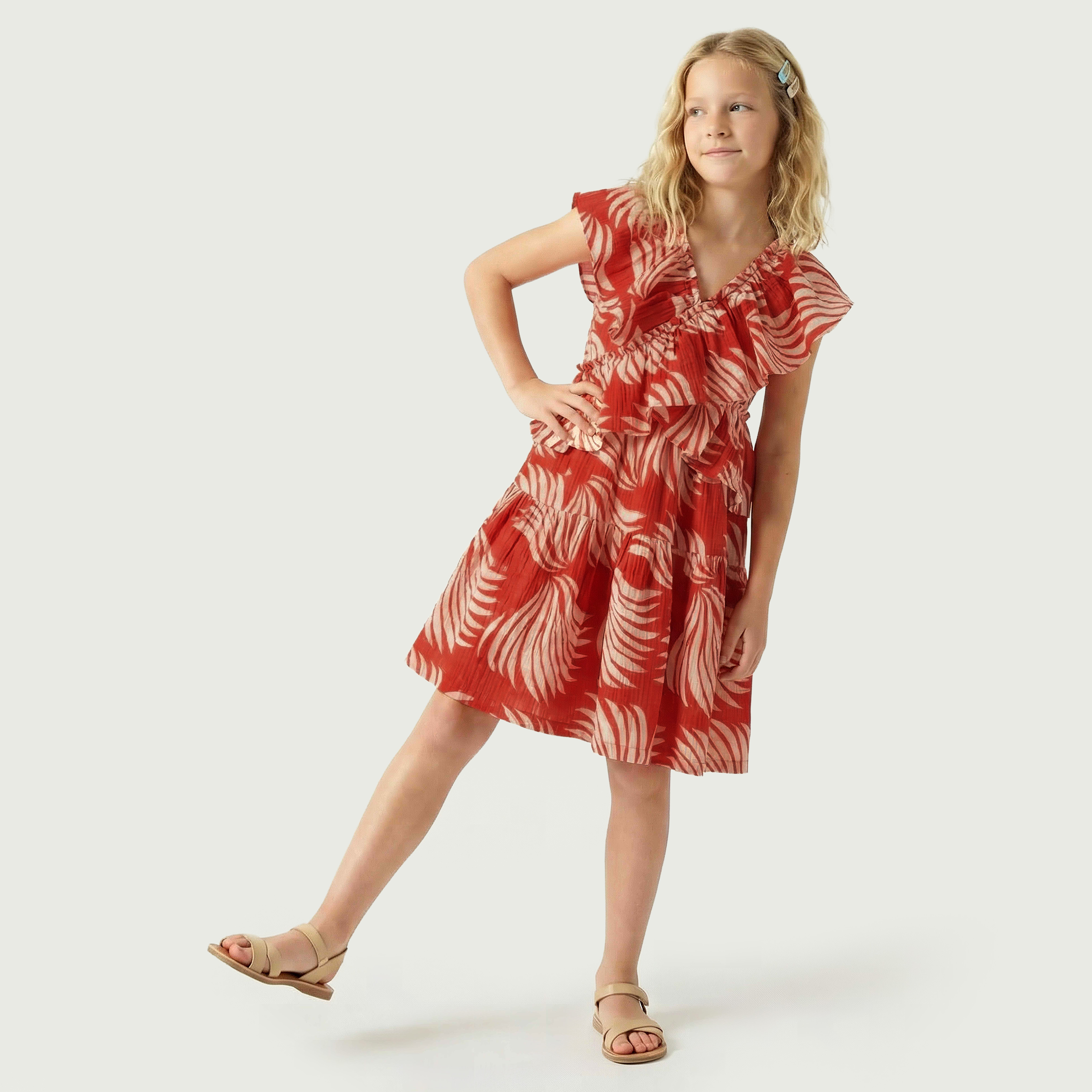Juniors V-neck Sleeveless Dress with Ruffles-girls-clothing-dressesandjumpsuits-image-5