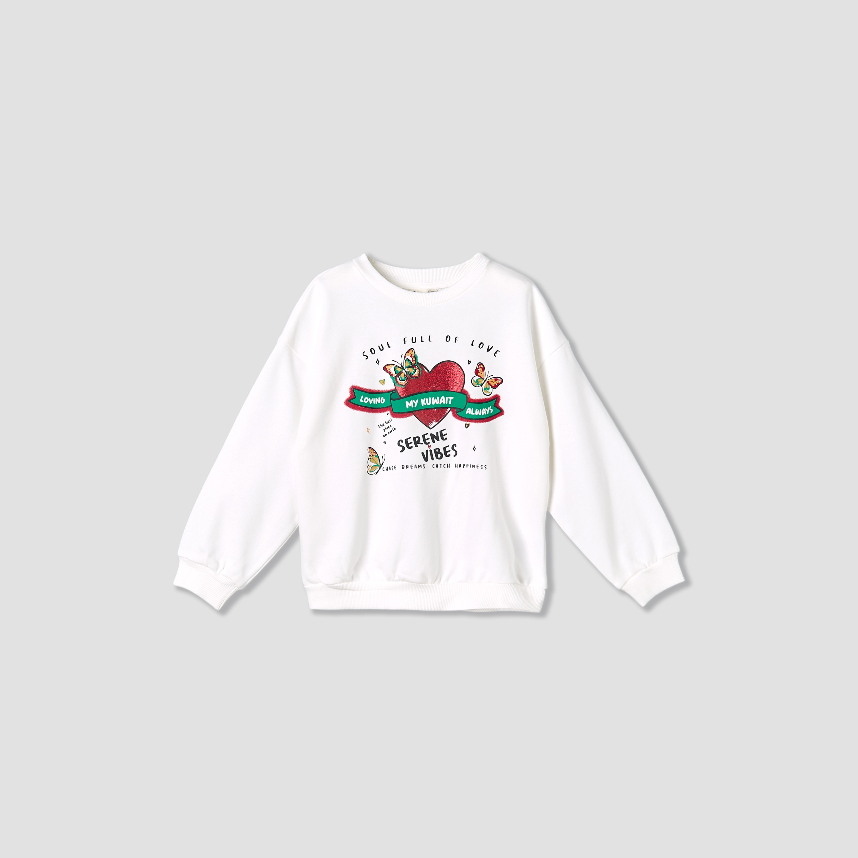 Juniors Crew Neck Sweatshirt with Kuwait National Day Print-girls-clothing-winterwear-sweatshirts-image-1