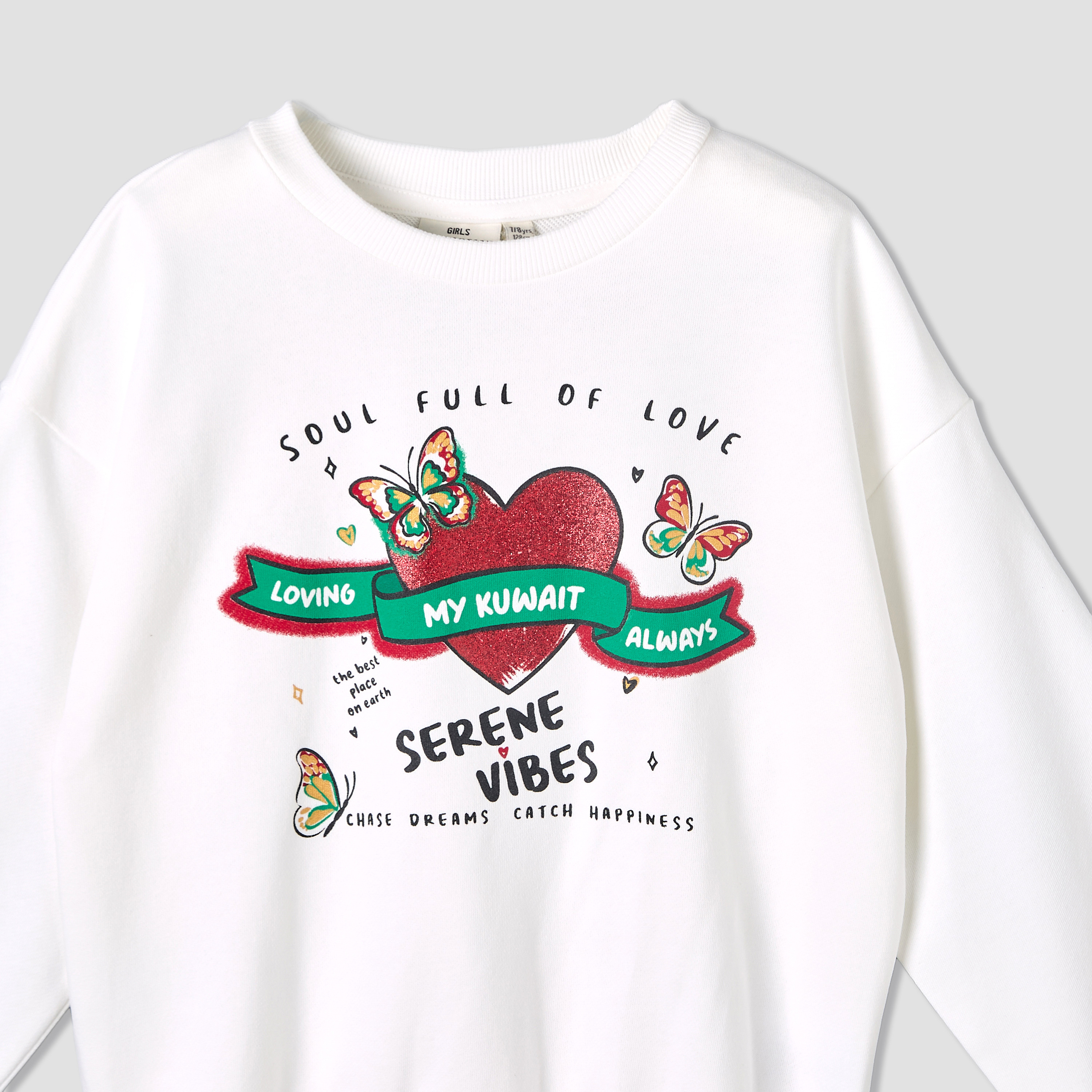 Juniors Crew Neck Sweatshirt with Kuwait National Day Print-girls-clothing-winterwear-sweatshirts-image-3