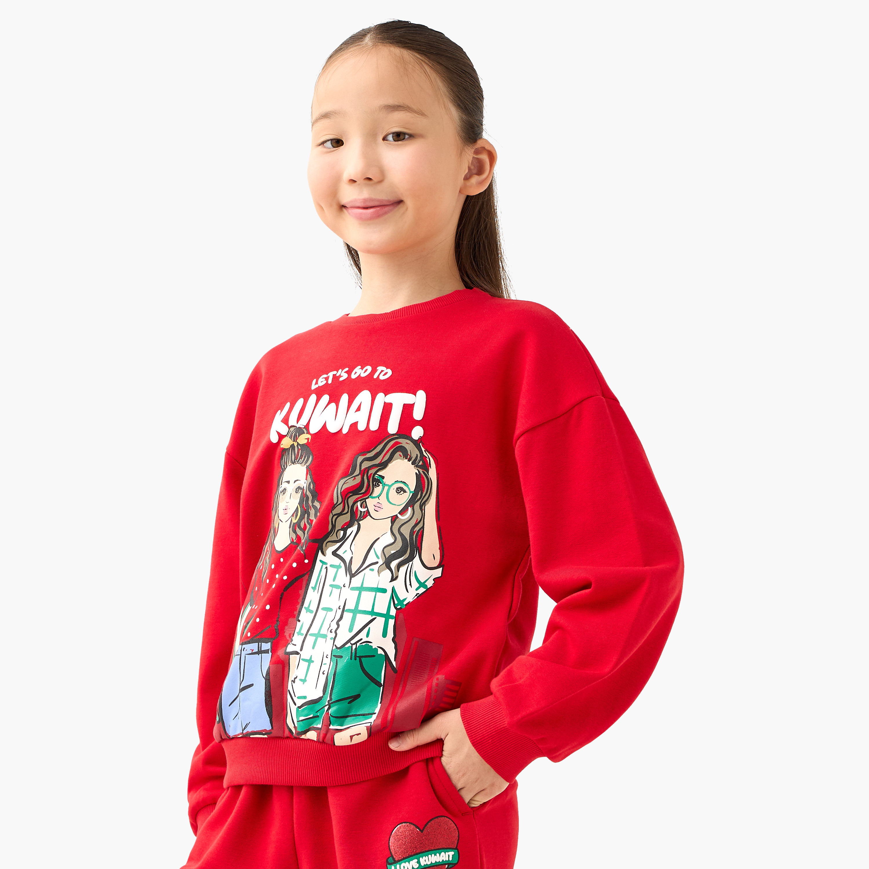 Juniors Kuwait National Day Print Sweatshirt with Long Sleeves-girls-clothing-winterwear-sweatshirts-image-1