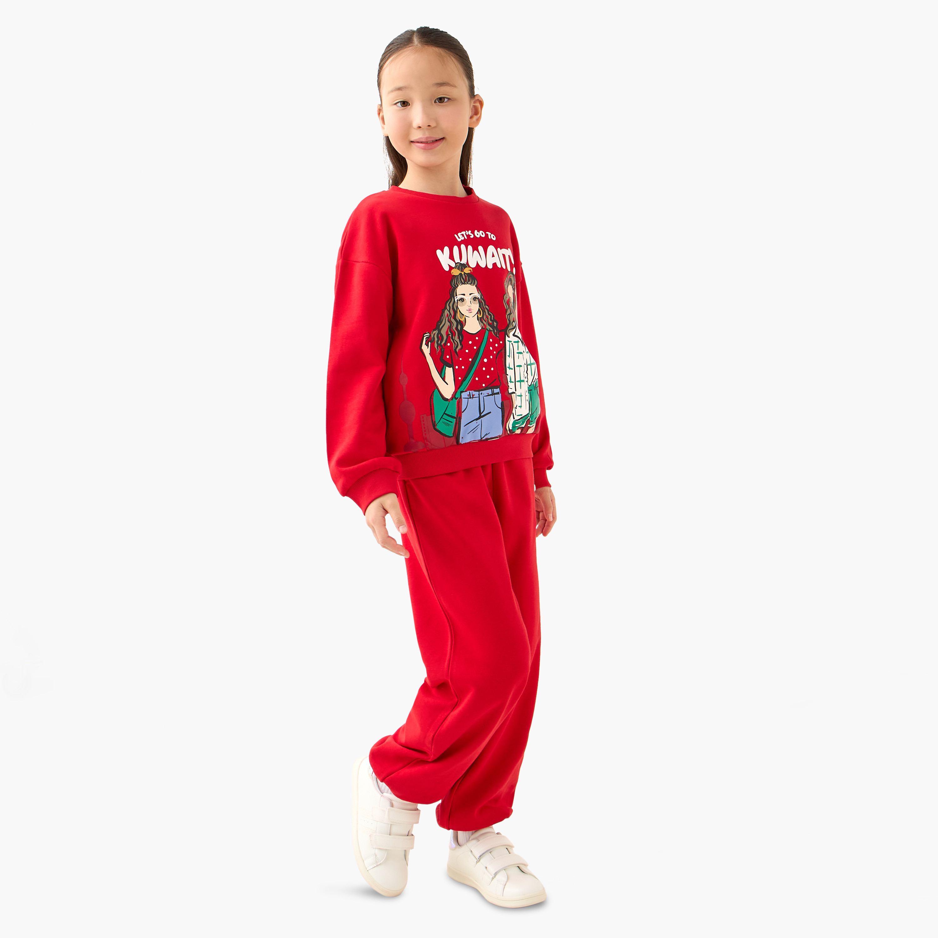 Juniors Kuwait National Day Print Sweatshirt with Long Sleeves-girls-clothing-sweatshirts-image-2