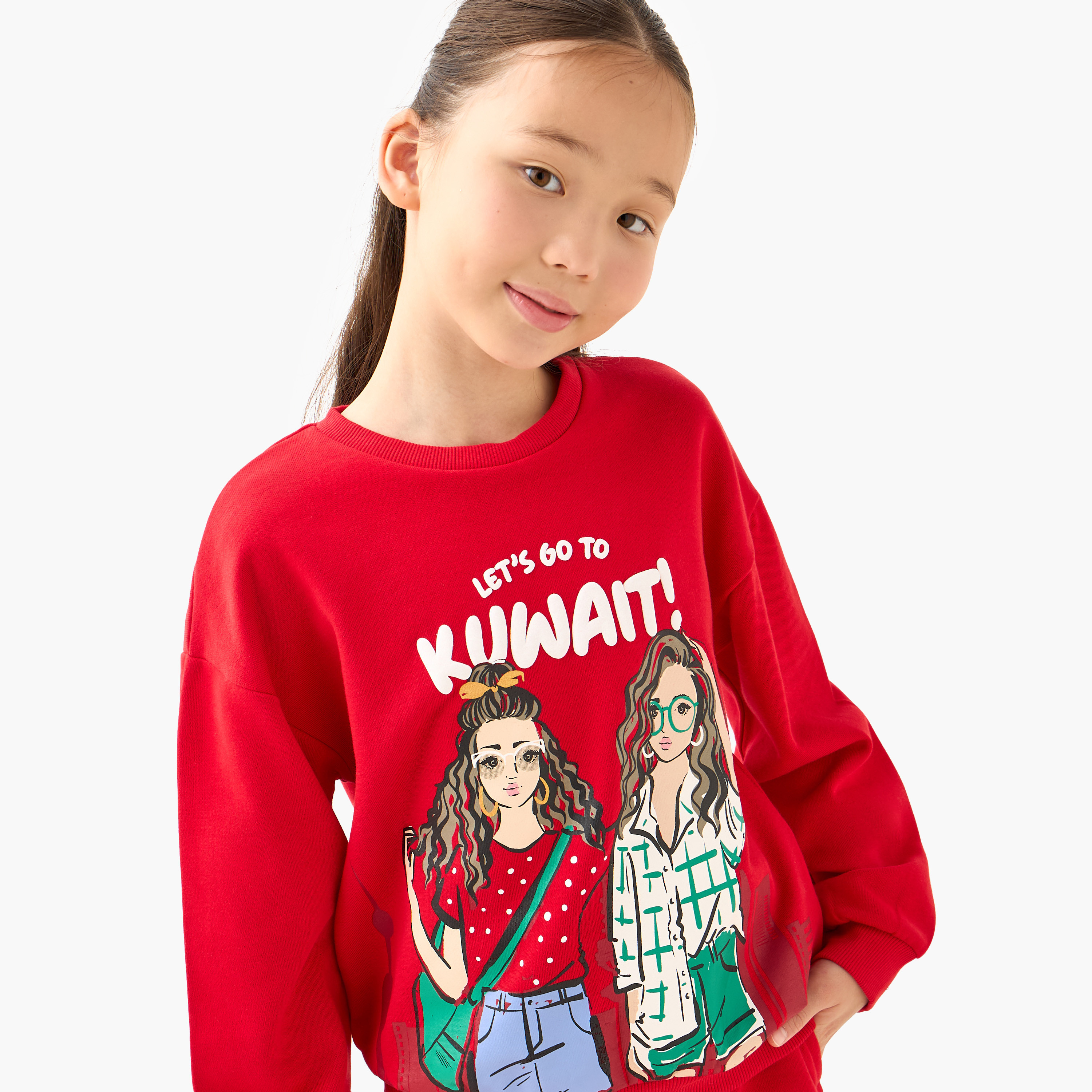 Juniors Kuwait National Day Print Sweatshirt with Long Sleeves-girls-clothing-sweatshirts-image-4