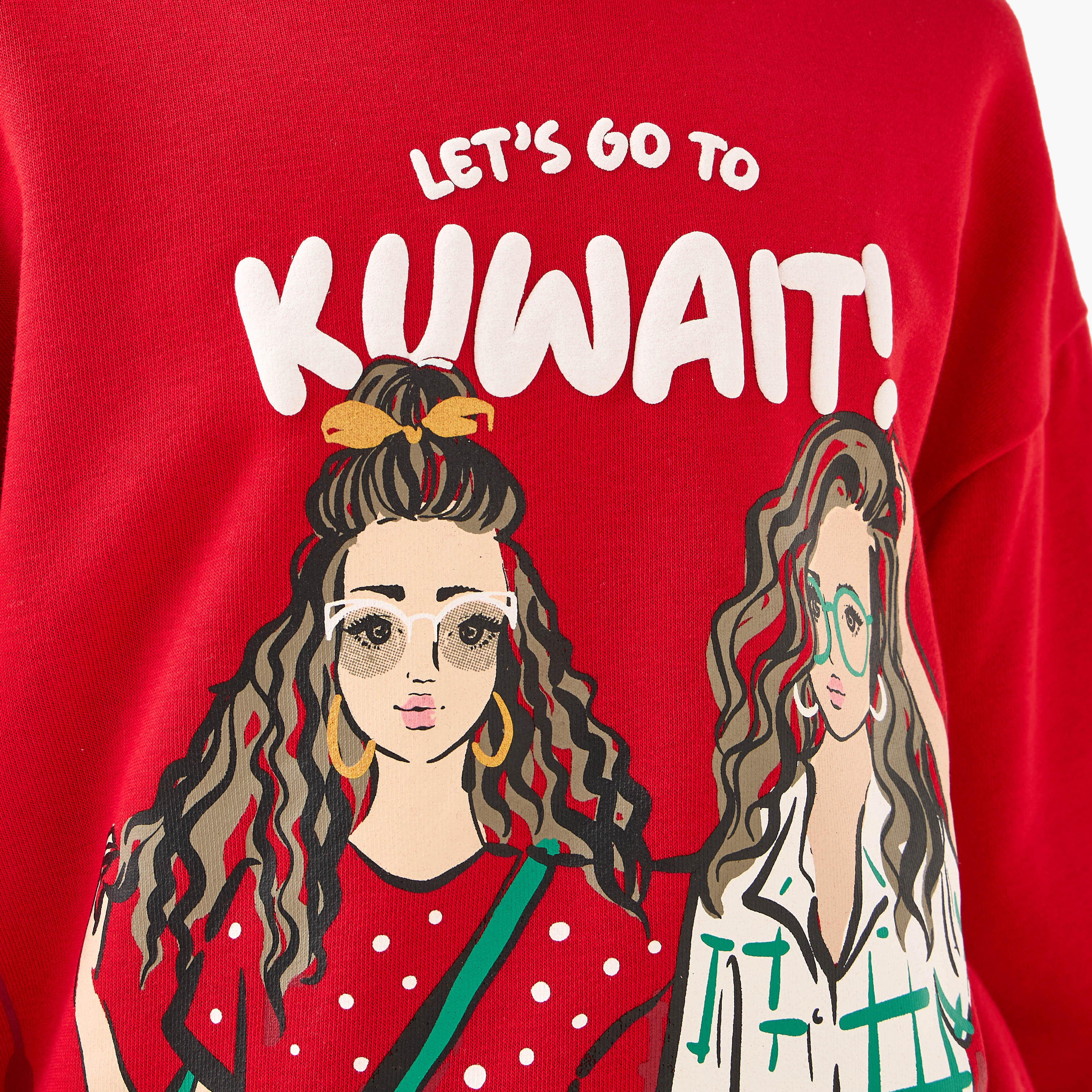 Juniors Kuwait National Day Print Sweatshirt with Long Sleeves-girls-clothing-sweatshirts-image-5