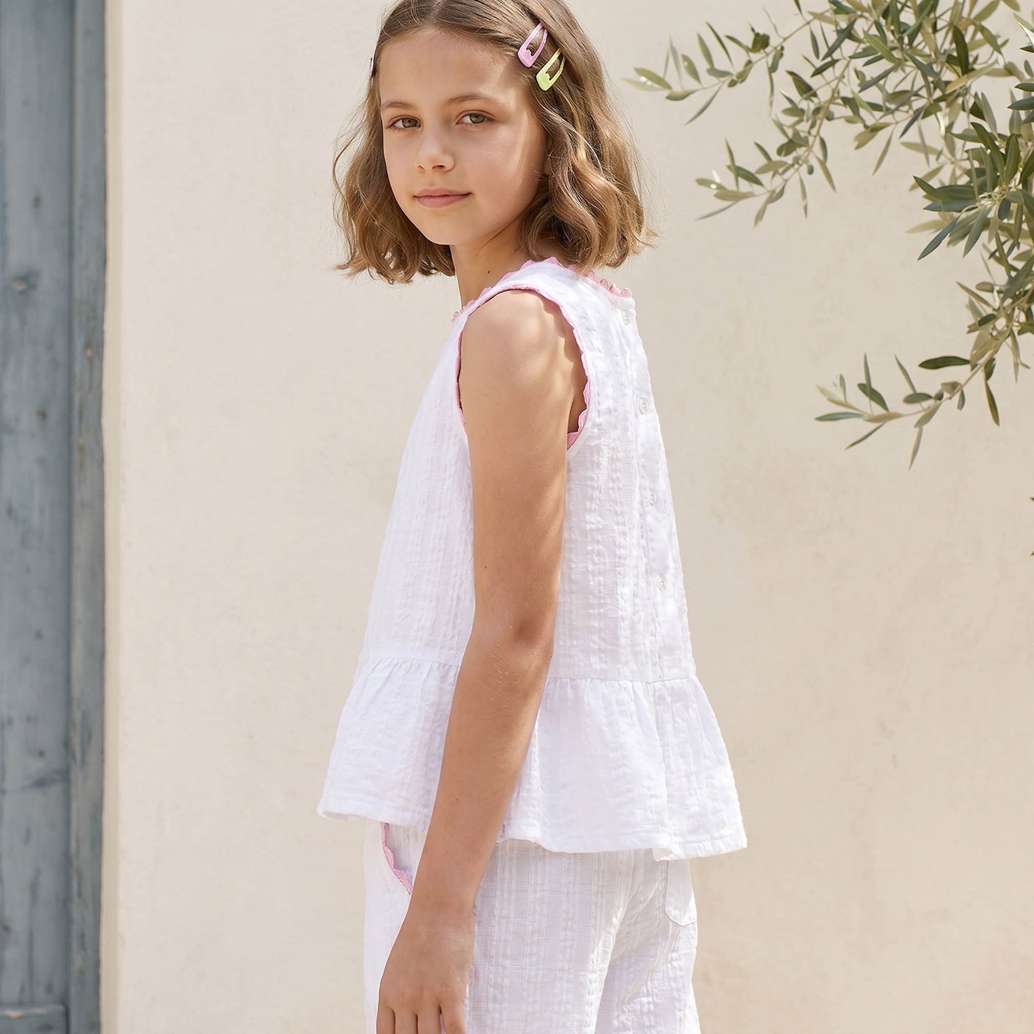 Juniors Round Neck Sleeveless Peplum Top and Pants Set with Textured Design-girls-clothing-setsandcoords-image-8