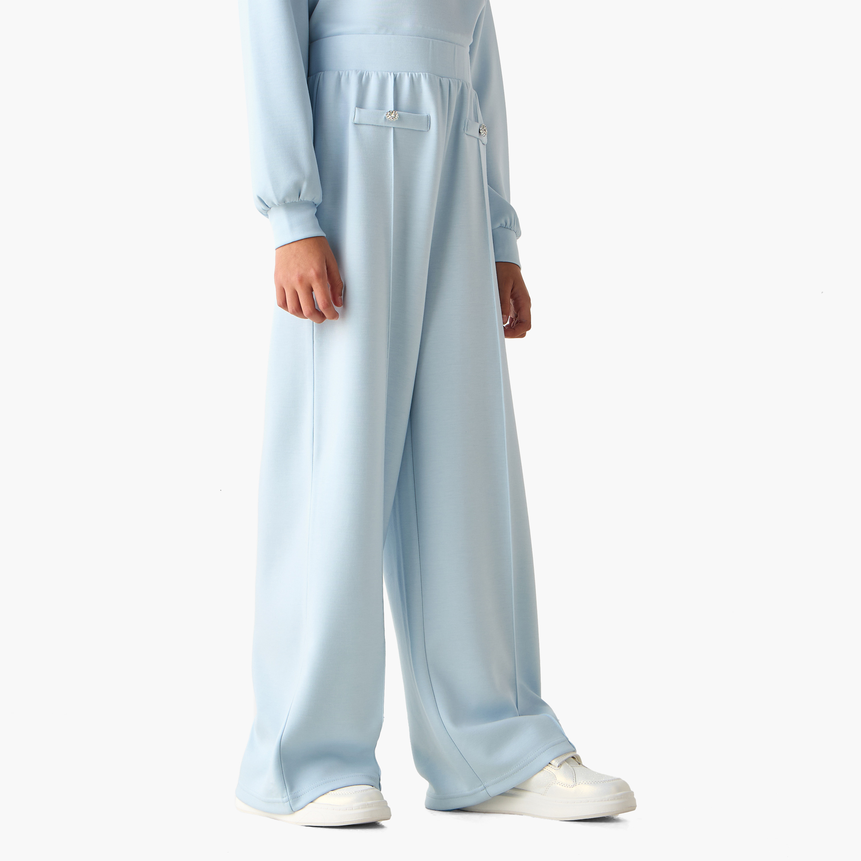 Juniors Collared Long Sleeves Sweatshirt and Wide Leg Pants-girls-clothing-setsandcoords-image-3