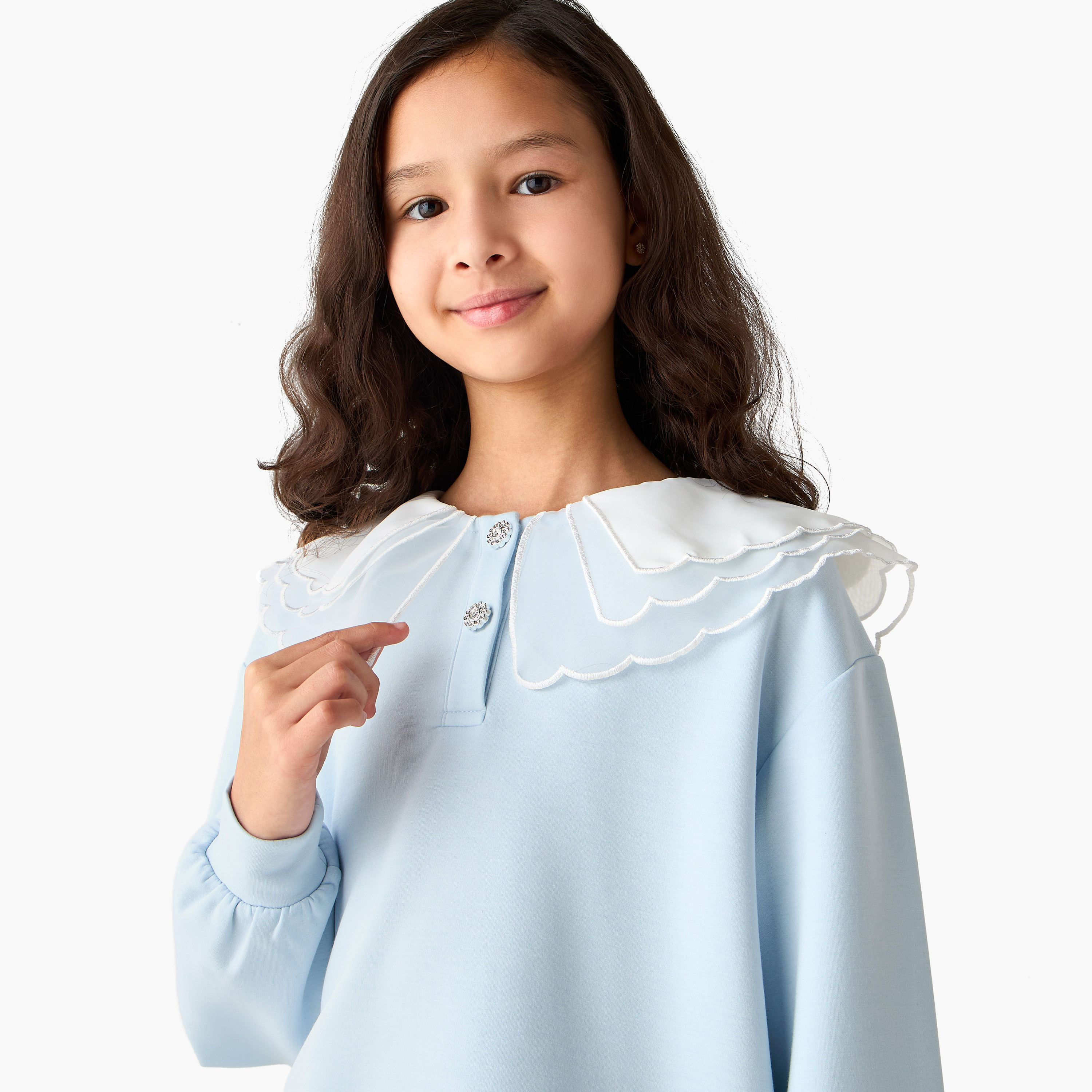 Juniors Collared Long Sleeves Sweatshirt and Wide Leg Pants-girls-clothing-setsandcoords-image-5