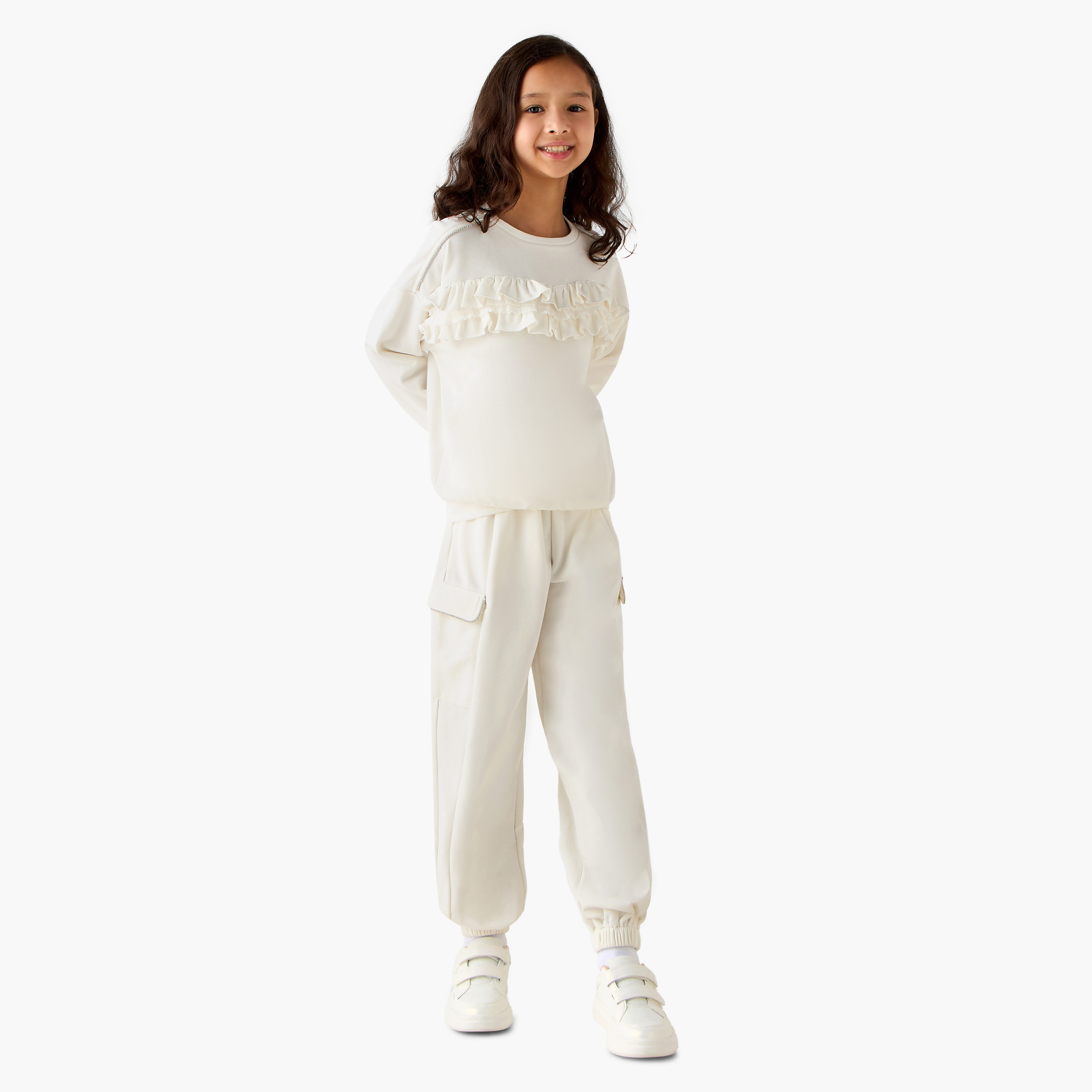 Juniors Crew Neck Long Sleeves Sweatshirt and Cargo Joggers Set-girls-clothing-setsandcoords-image-1