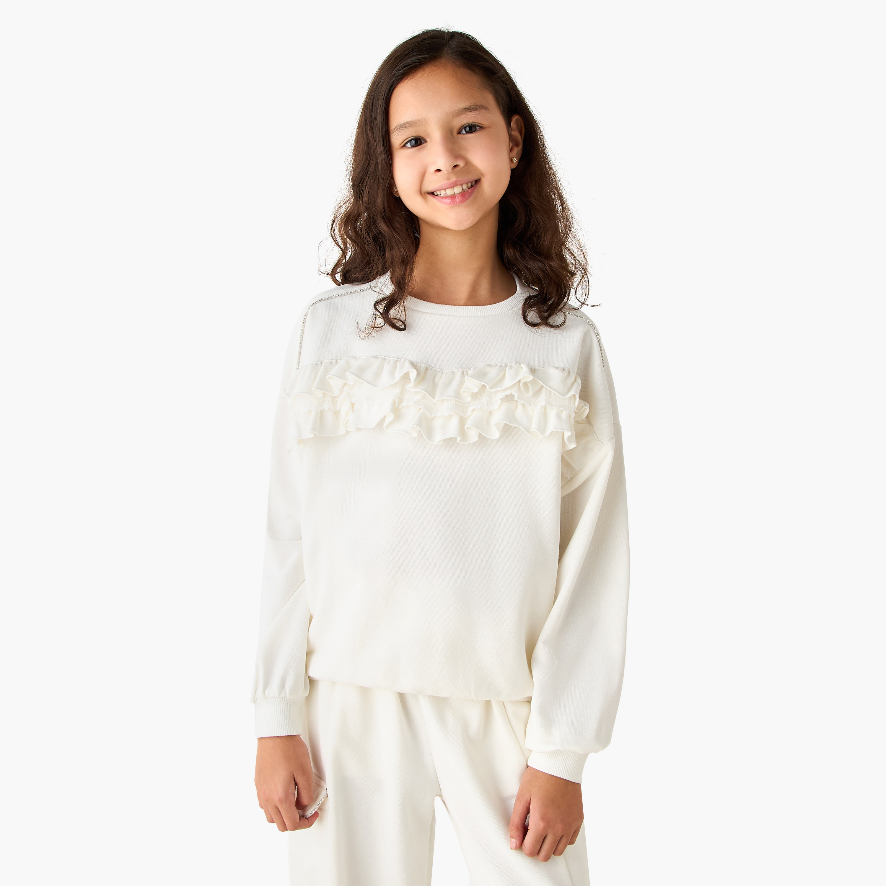 Juniors Crew Neck Long Sleeves Sweatshirt and Cargo Joggers Set-girls-clothing-setsandcoords-image-2