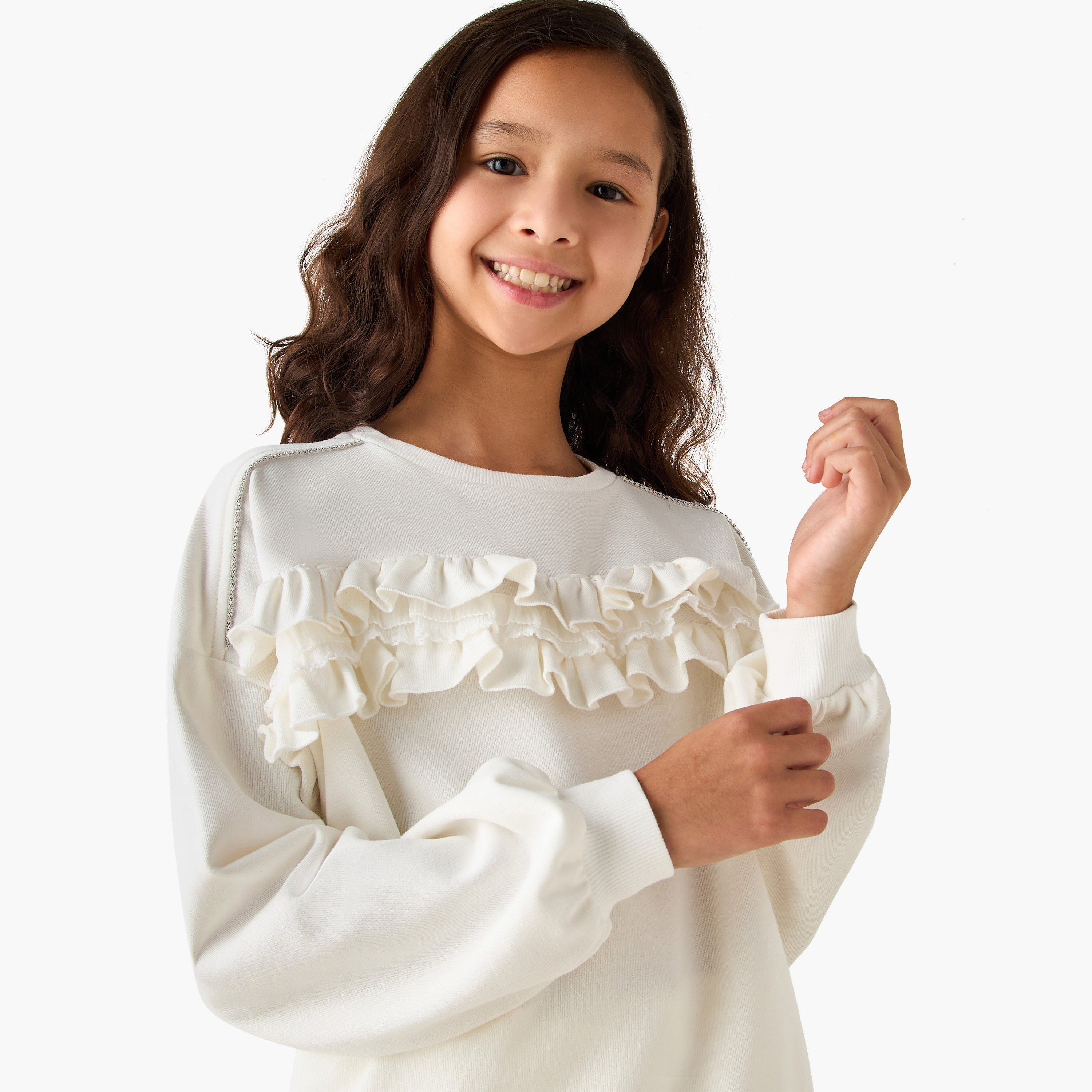 Juniors Crew Neck Long Sleeves Sweatshirt and Cargo Joggers Set-girls-clothing-setsandcoords-image-5