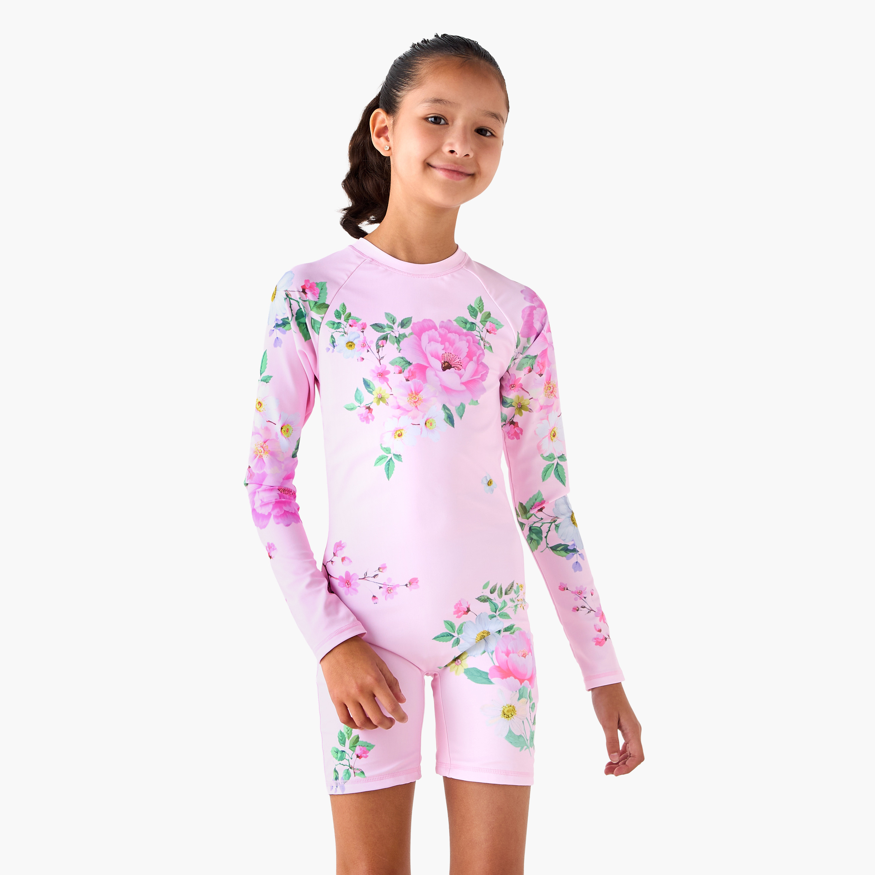 Juniors Girls Floral Print Swimsuit-girls-clothing-sportswear-swimwear-image-1