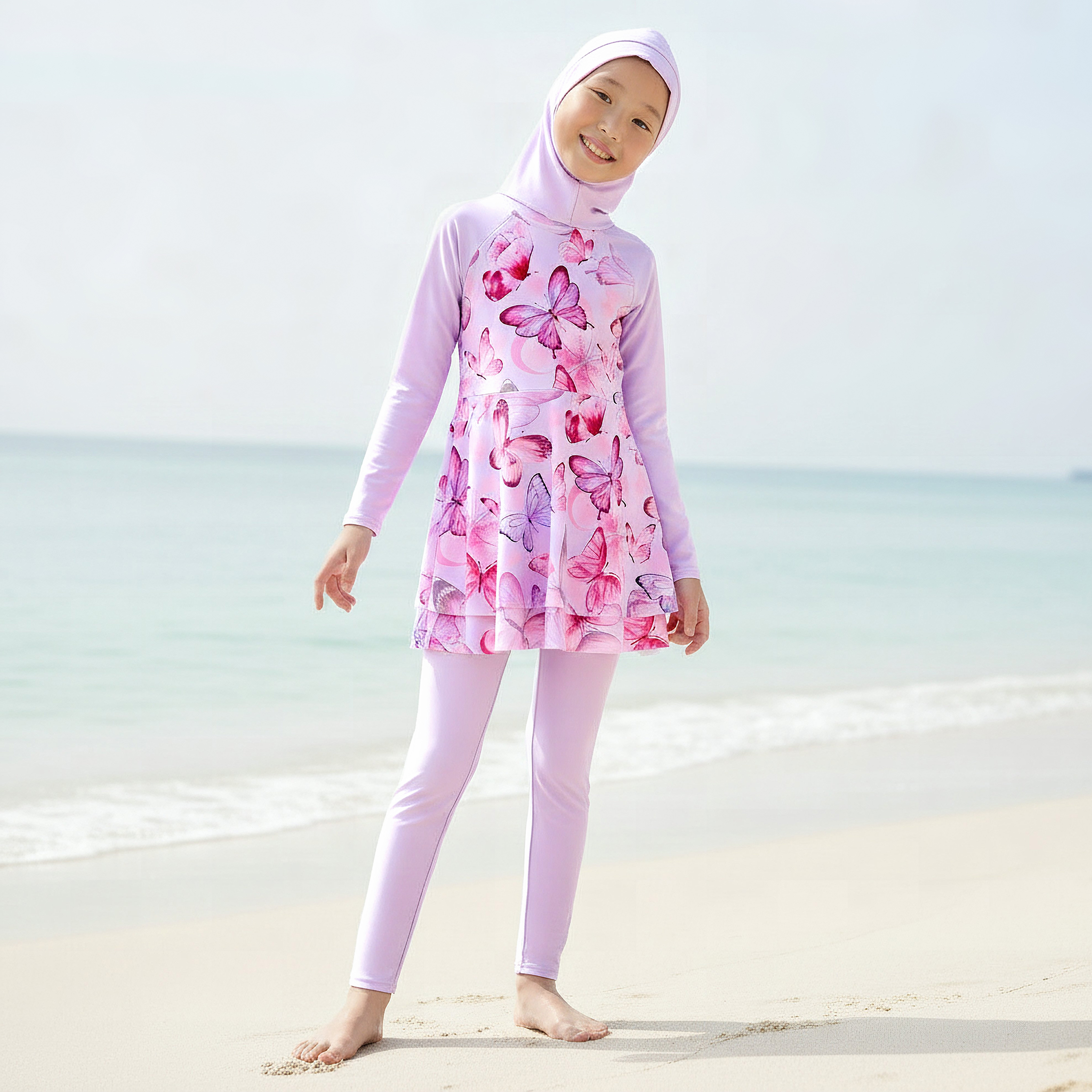 Juniors Girls Zip Closure Burkini Set-girls-clothing-swimwear-image-1