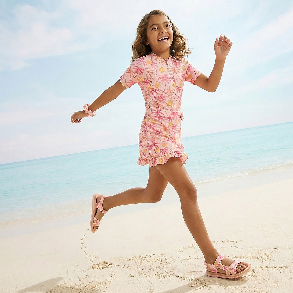 Set of 3 Juniors Girls Palm Print Swimsuit with Skirt and Scrunchie-sports-girls-clothing-swimwear-image-6