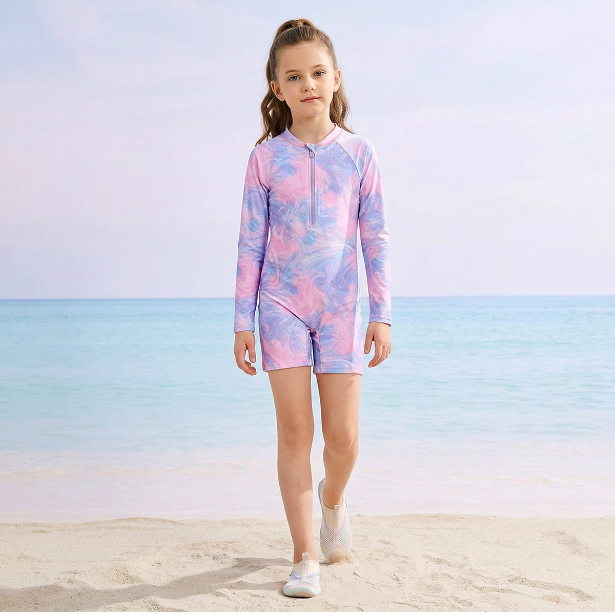 Juniors Girls Swirl Print Swimsuit-girls-clothing-sportswear-swimwear-image-1