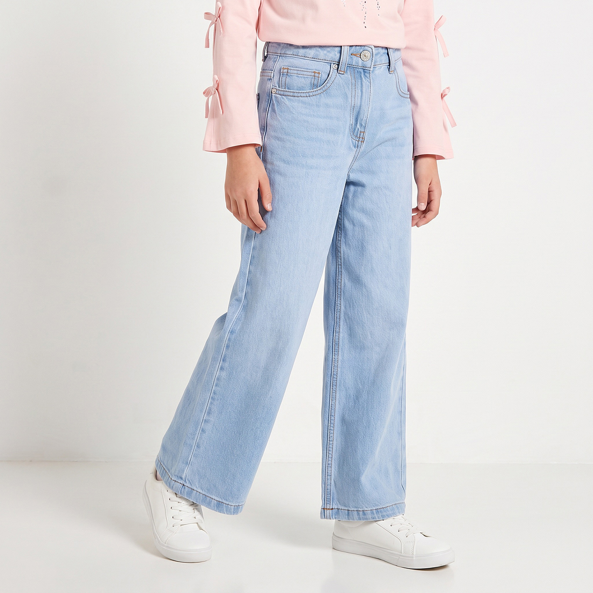 بنطلون جينز قطن واسع الساقين مع جيب من جونيورز-girls-clothing-bottoms-jeansandjeggings-image-1