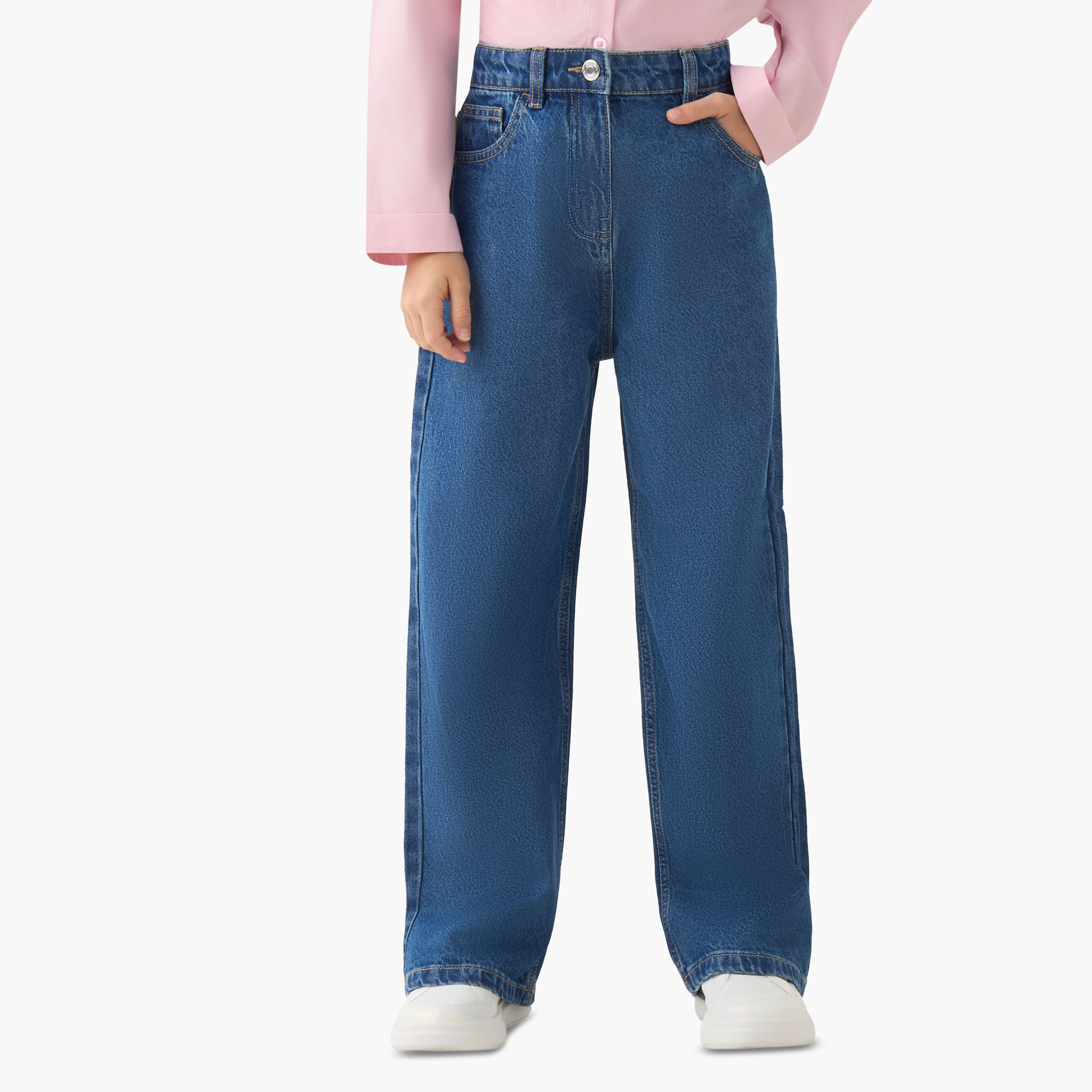 Juniors Wide Leg Jeans with Pockets-girls-clothing-bottoms-jeansandjeggings-image-1