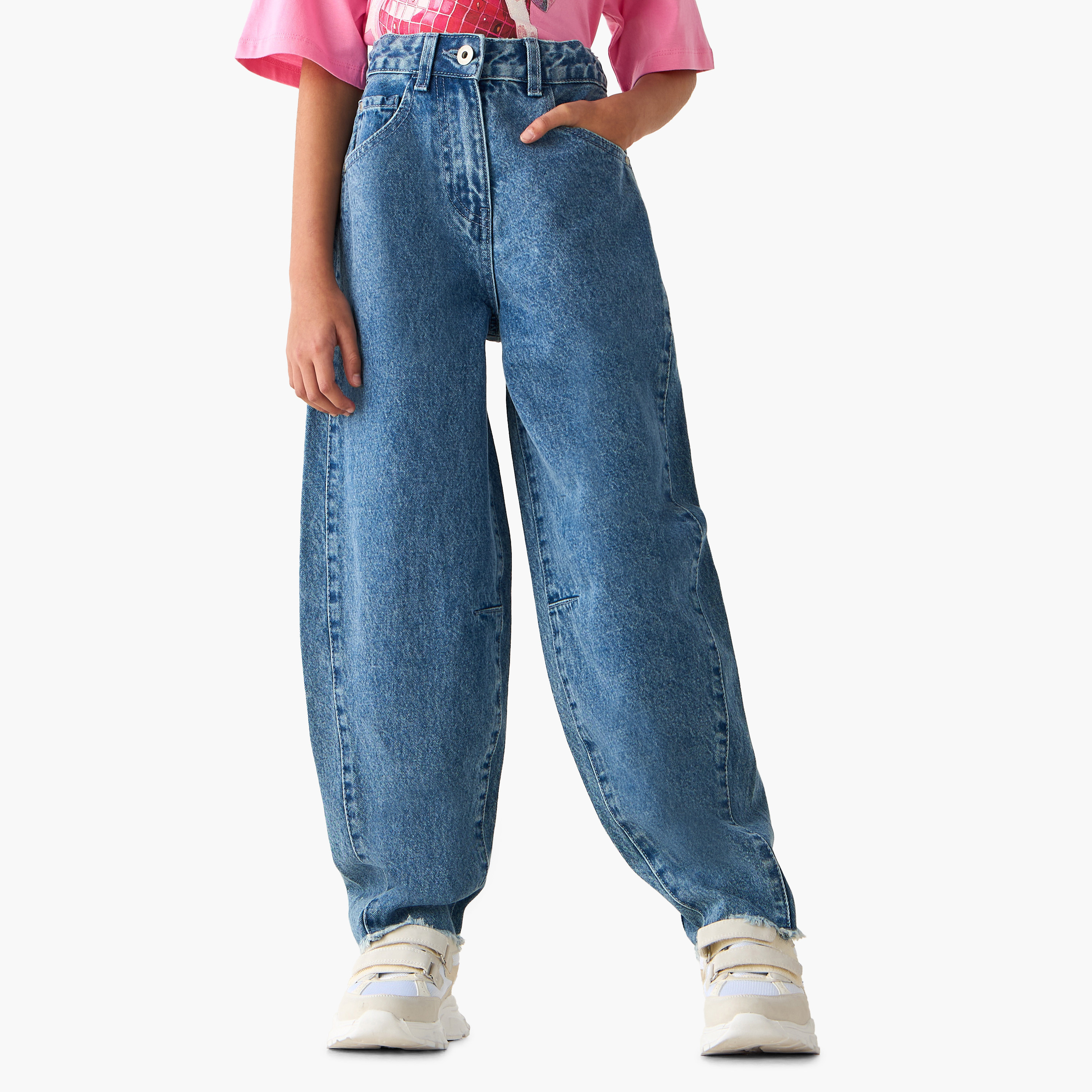 Juniors Button Waist Jeans with Pockets-girls-clothing-bottoms-jeansandjeggings-image-1