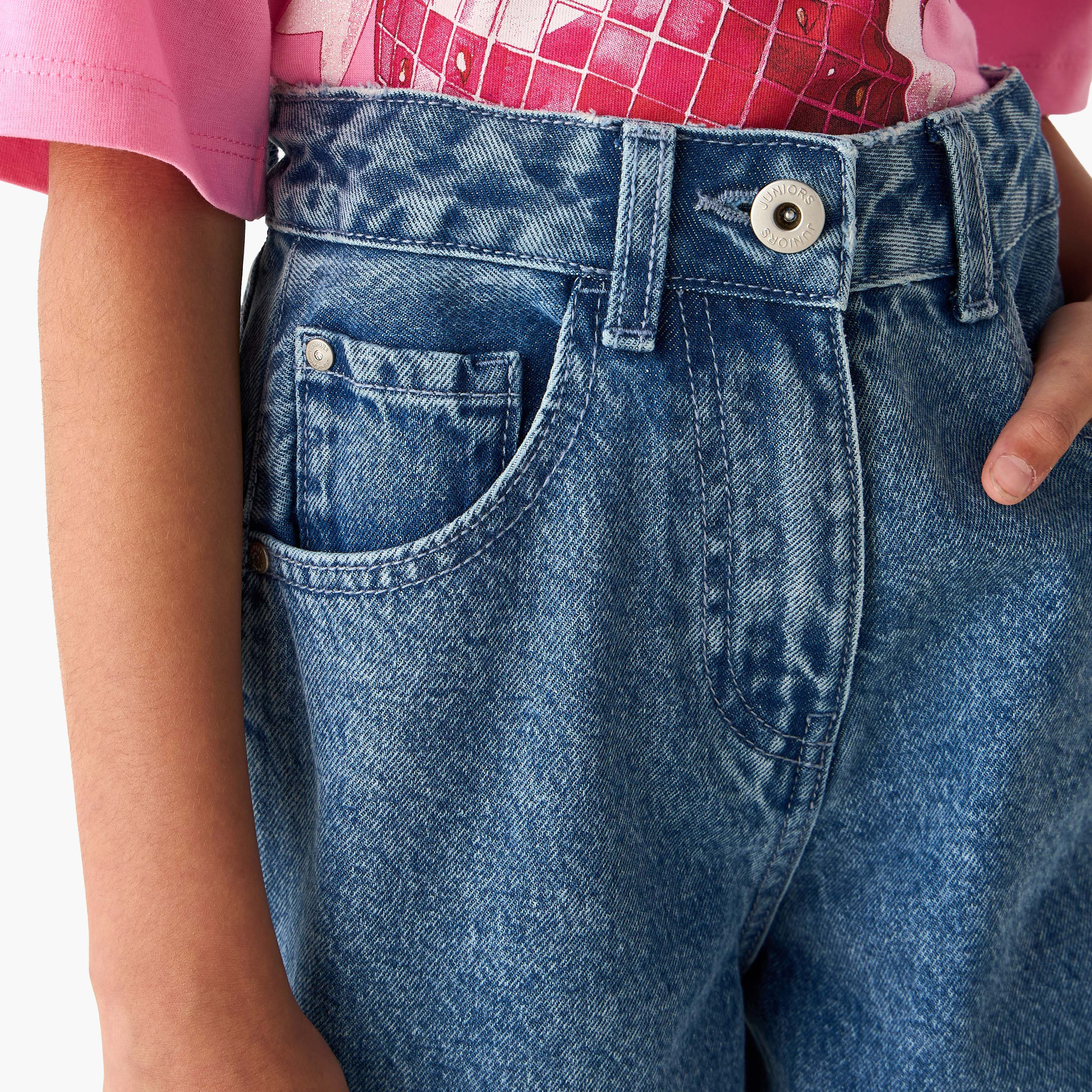 Juniors Button Waist Jeans with Pockets-girls-clothing-bottoms-jeansandjeggings-image-4
