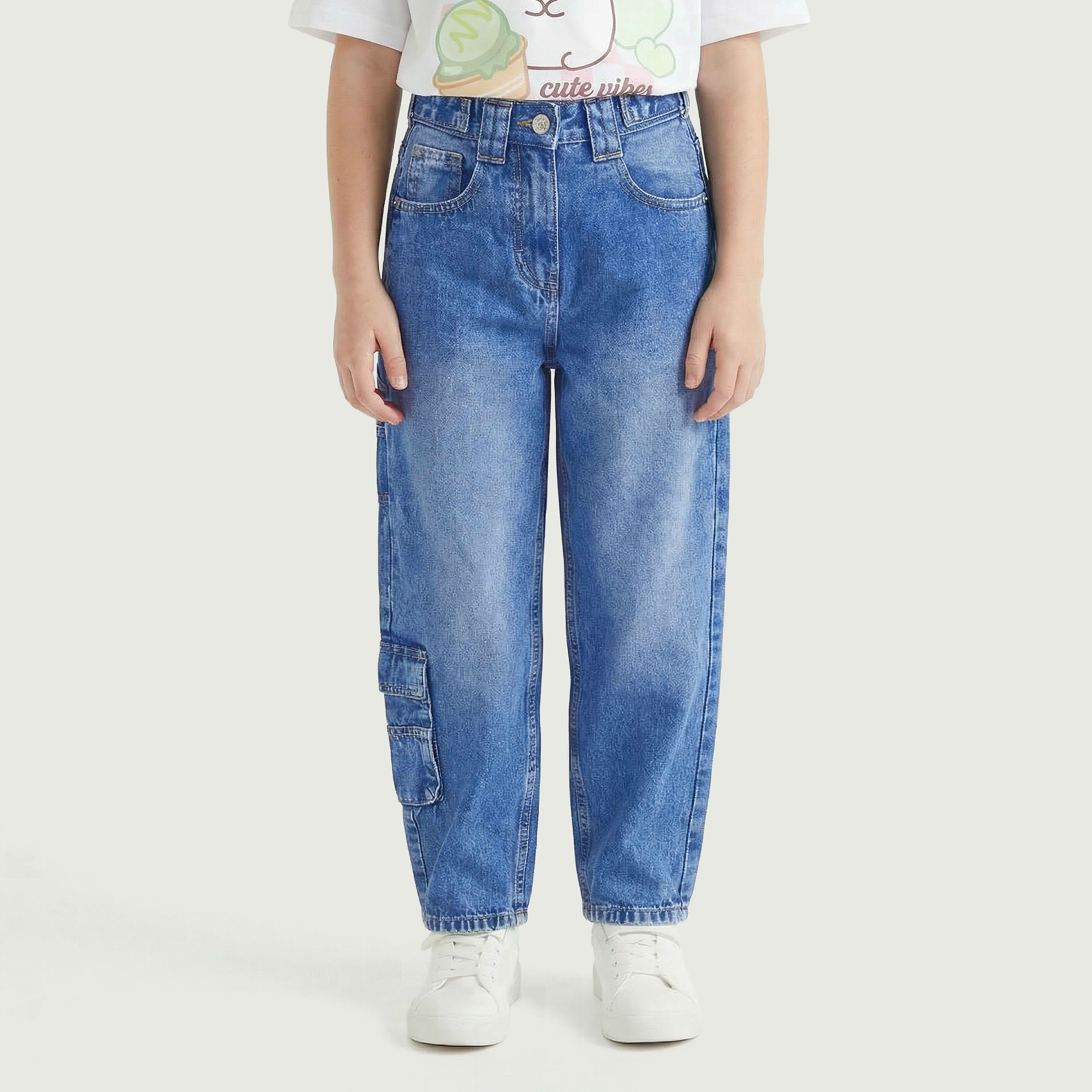 بنطلون جينز كارجو بخصر متوسط الارتفاع وجيوب من جونيورز-girls-clothing-bottoms-jeansandjeggings-image-6