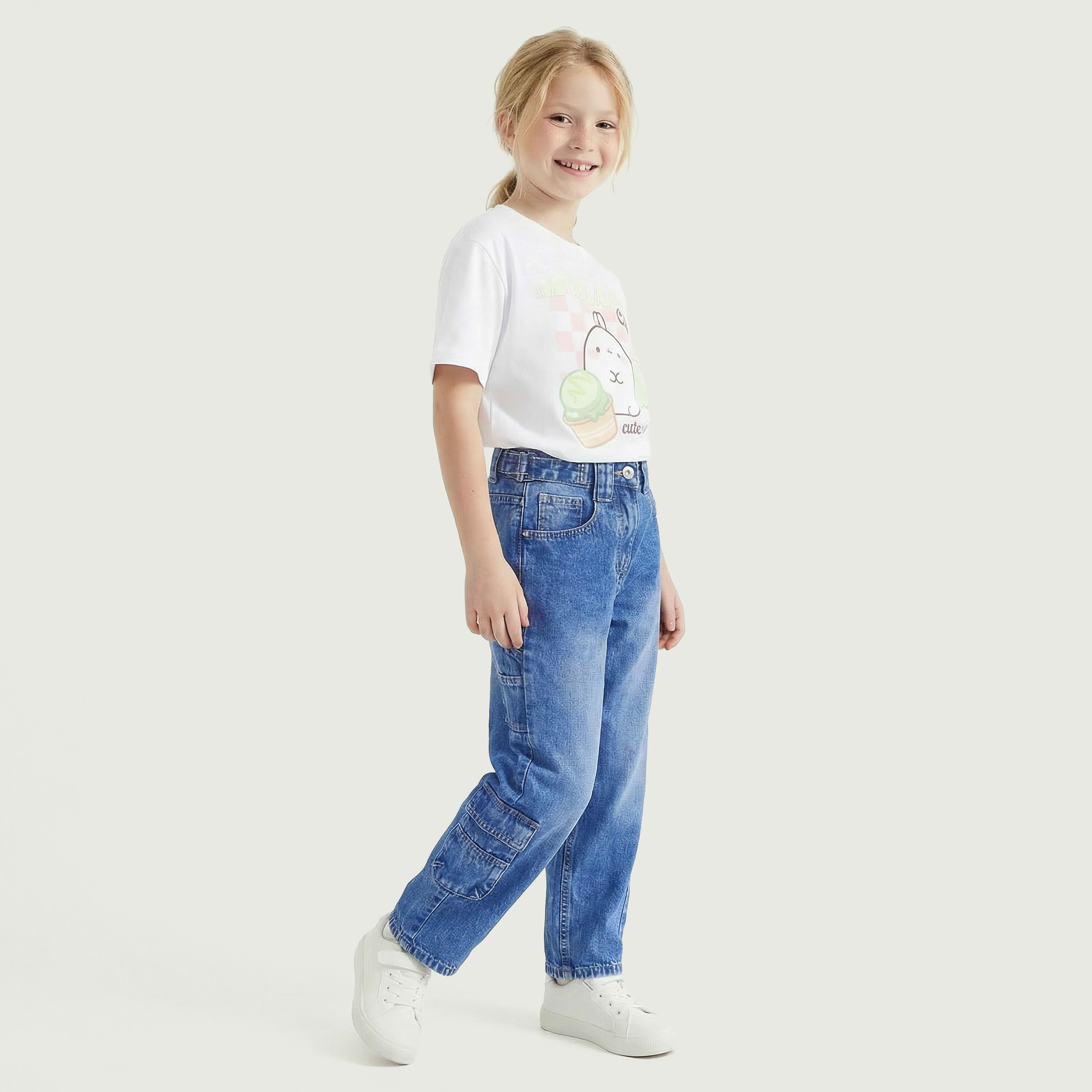 بنطلون جينز كارجو بخصر متوسط الارتفاع وجيوب من جونيورز-girls-clothing-bottoms-jeansandjeggings-image-2