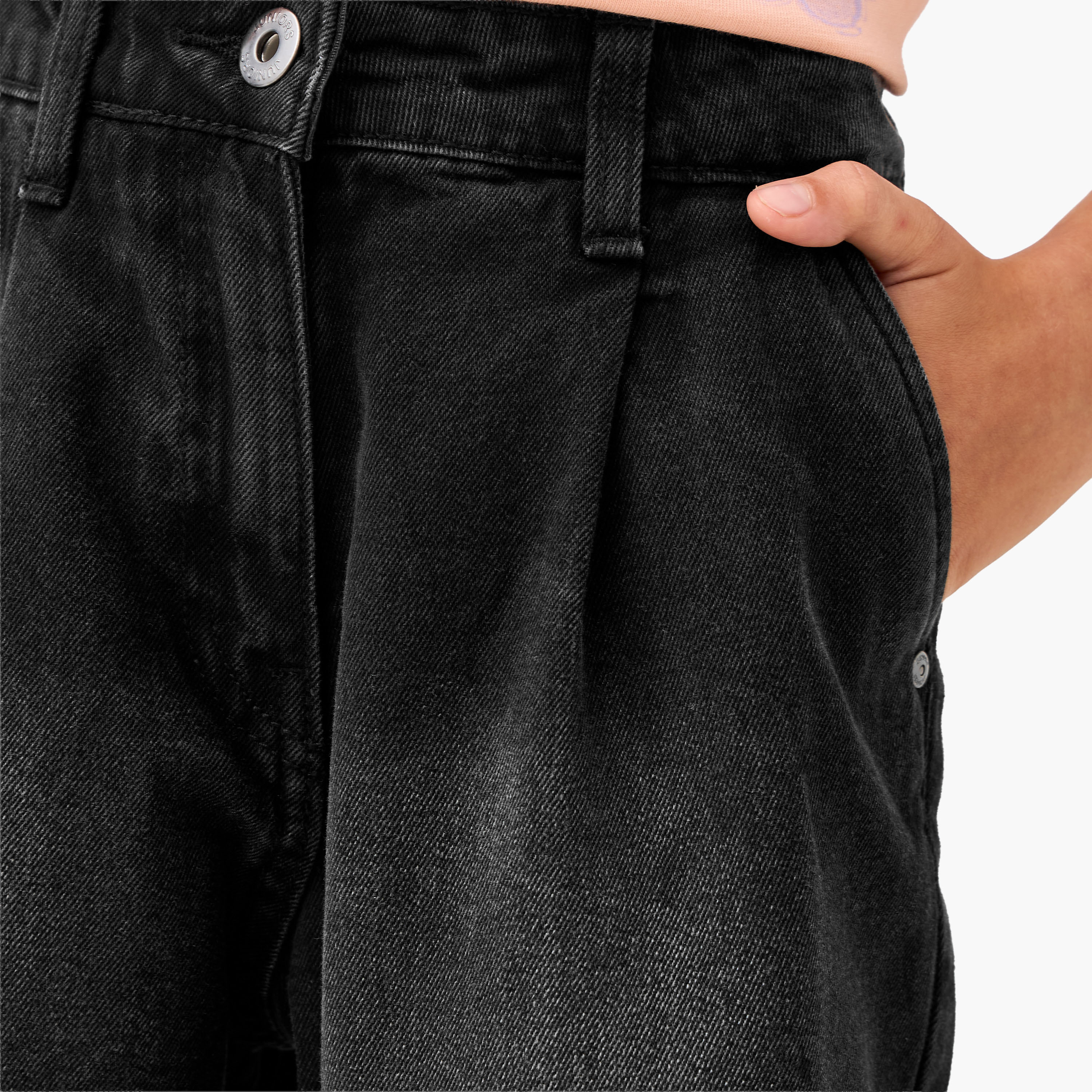 Juniors Buttoned Waist Denim Shorts with Pockets-girls-clothing-bottoms-shorts-image-4