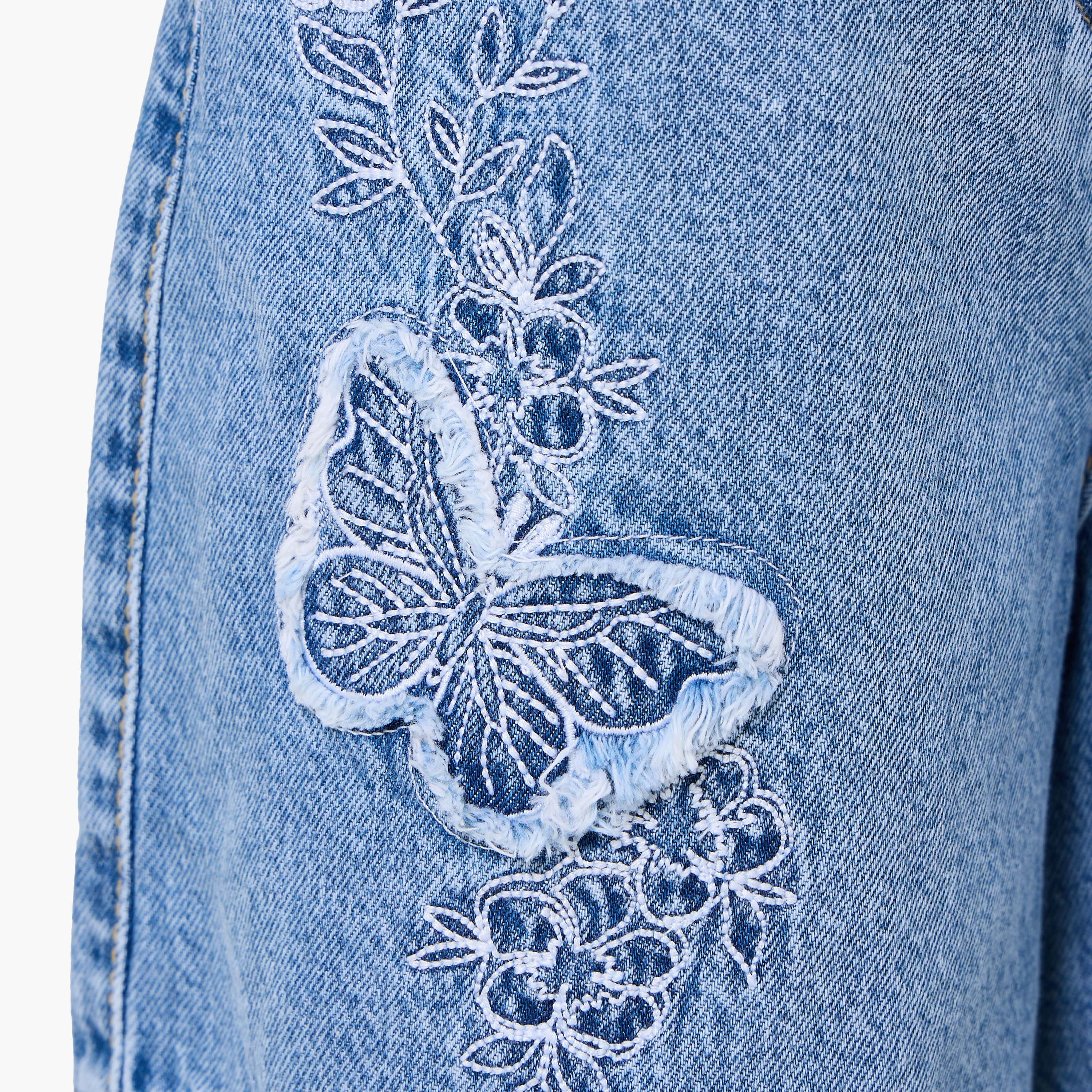 Juniors Knee Length Denim Shorts with Butterfly Embroidery-girls-clothing-bottoms-shorts-image-5