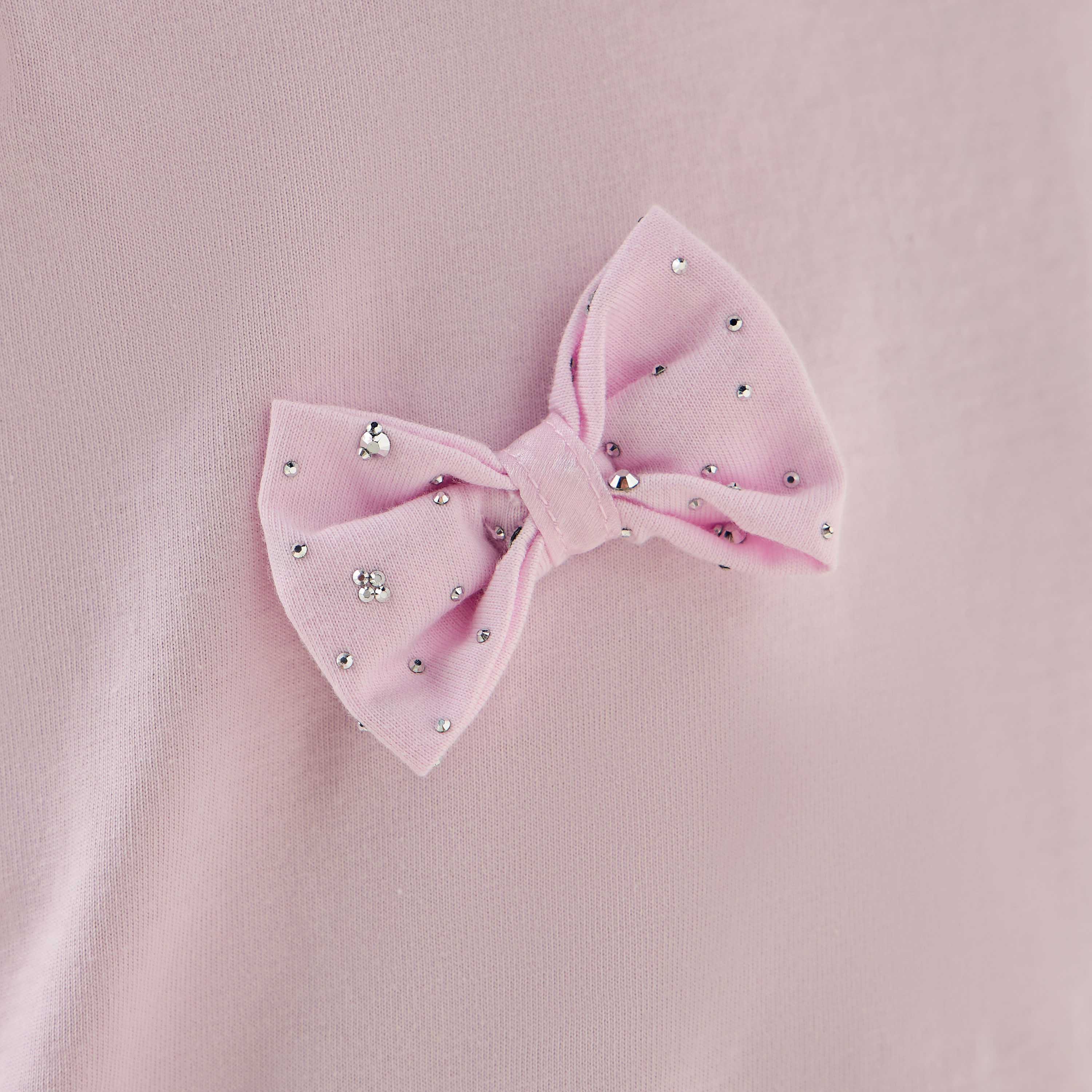 Juniors Crew Neck Ruffle Sleeves T-shirt with Bow Applique-girls-clothing-tshirts-image-5