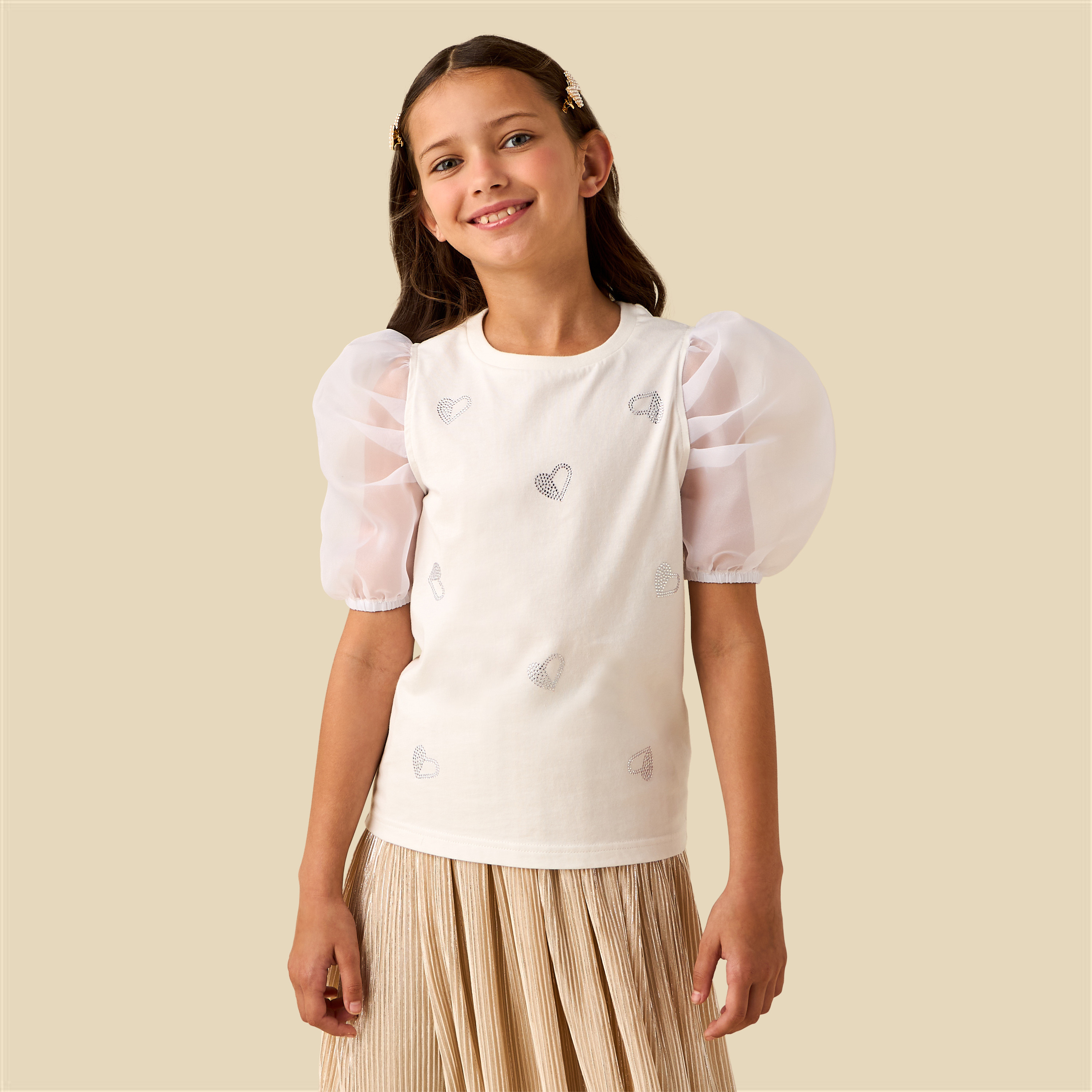 Juniors Crew Neck Short Sleeve T-shirt with Embellishment-girls-clothing-tshirts-image-1