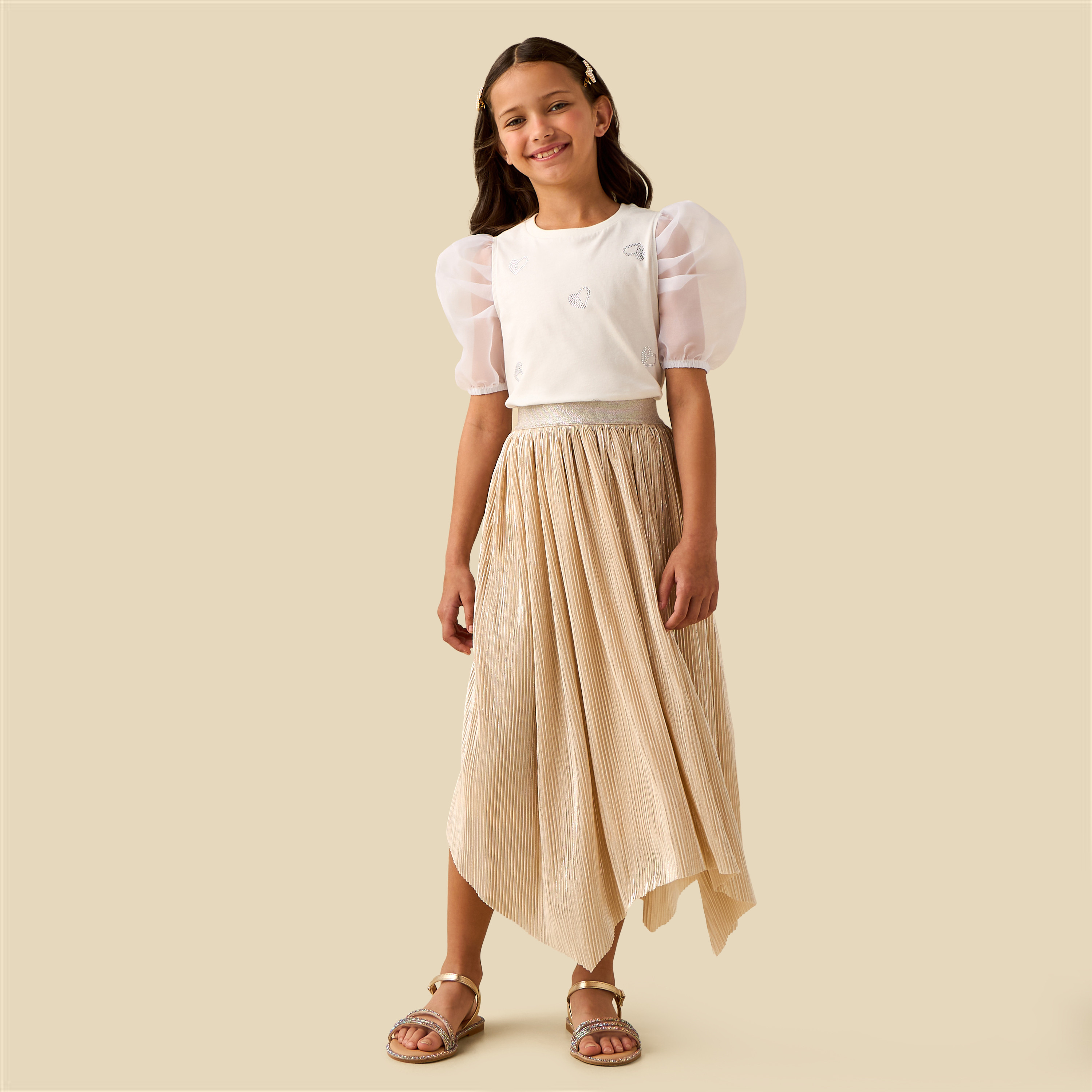Juniors Crew Neck Short Sleeve T-shirt with Embellishment-girls-clothing-tshirts-image-2