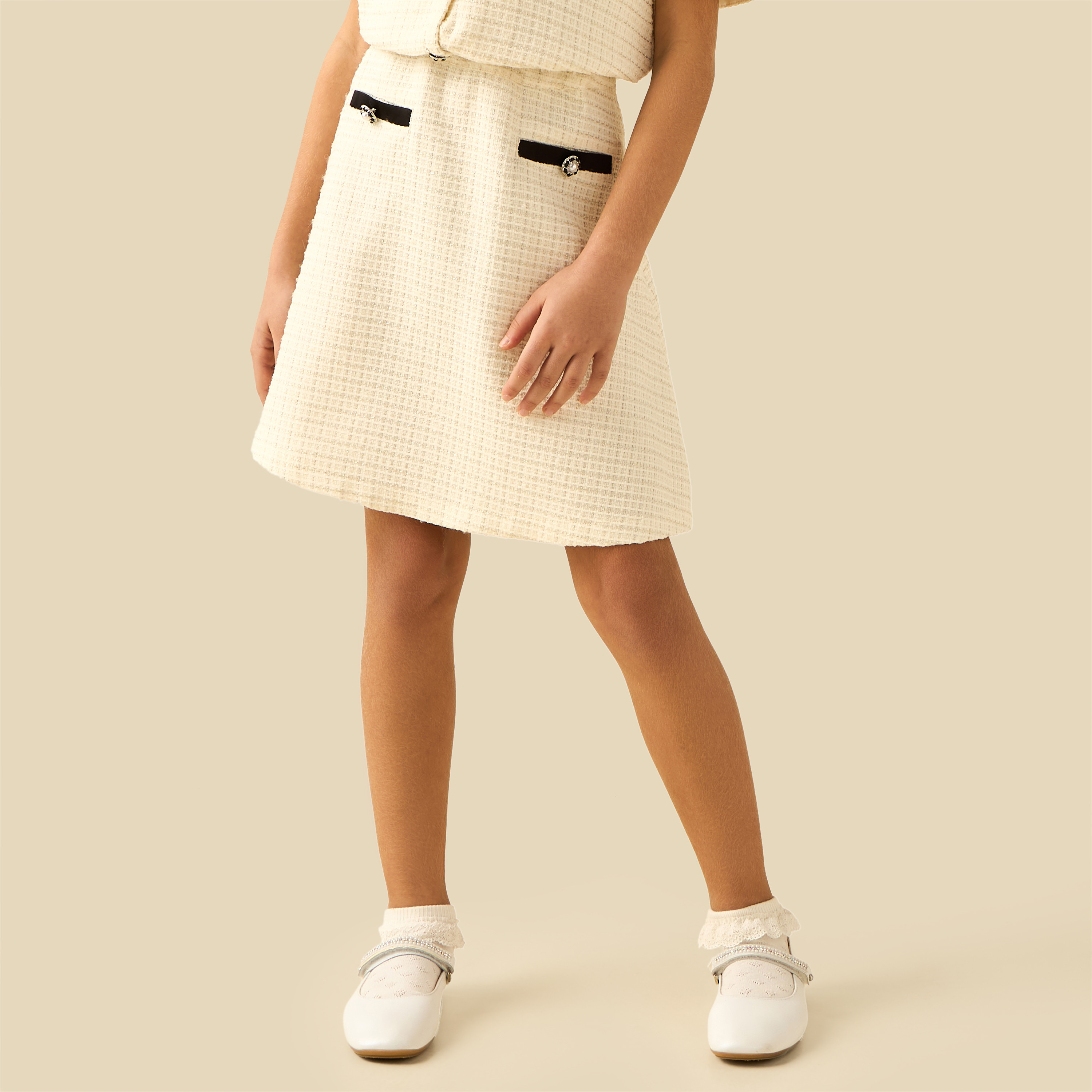 Juniors Collared Short Sleeves Blouse with Embellished Buttons-girls-clothing-blousesandshirts-image-4