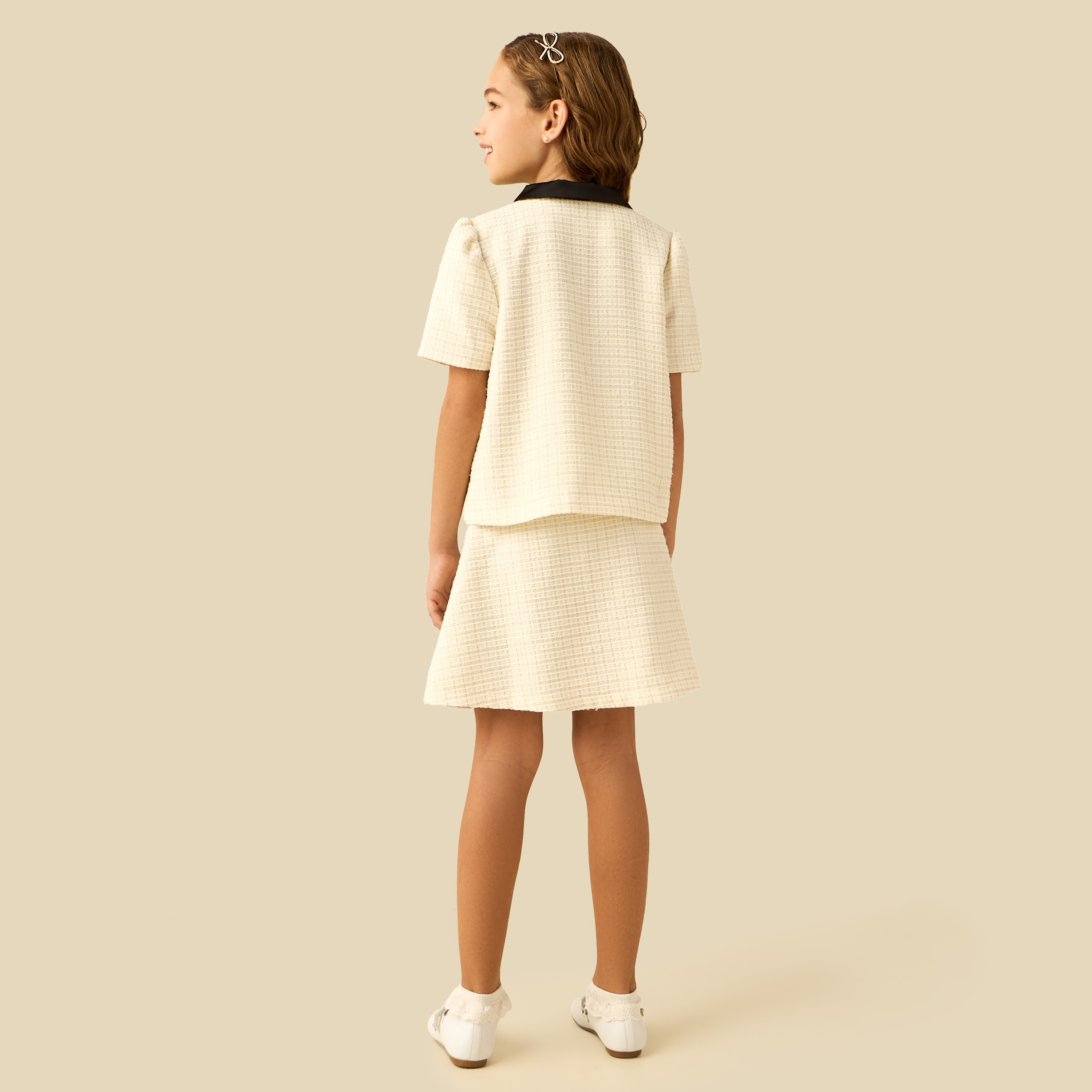 Juniors Collared Short Sleeves Blouse with Embellished Buttons-girls-clothing-blousesandshirts-image-5