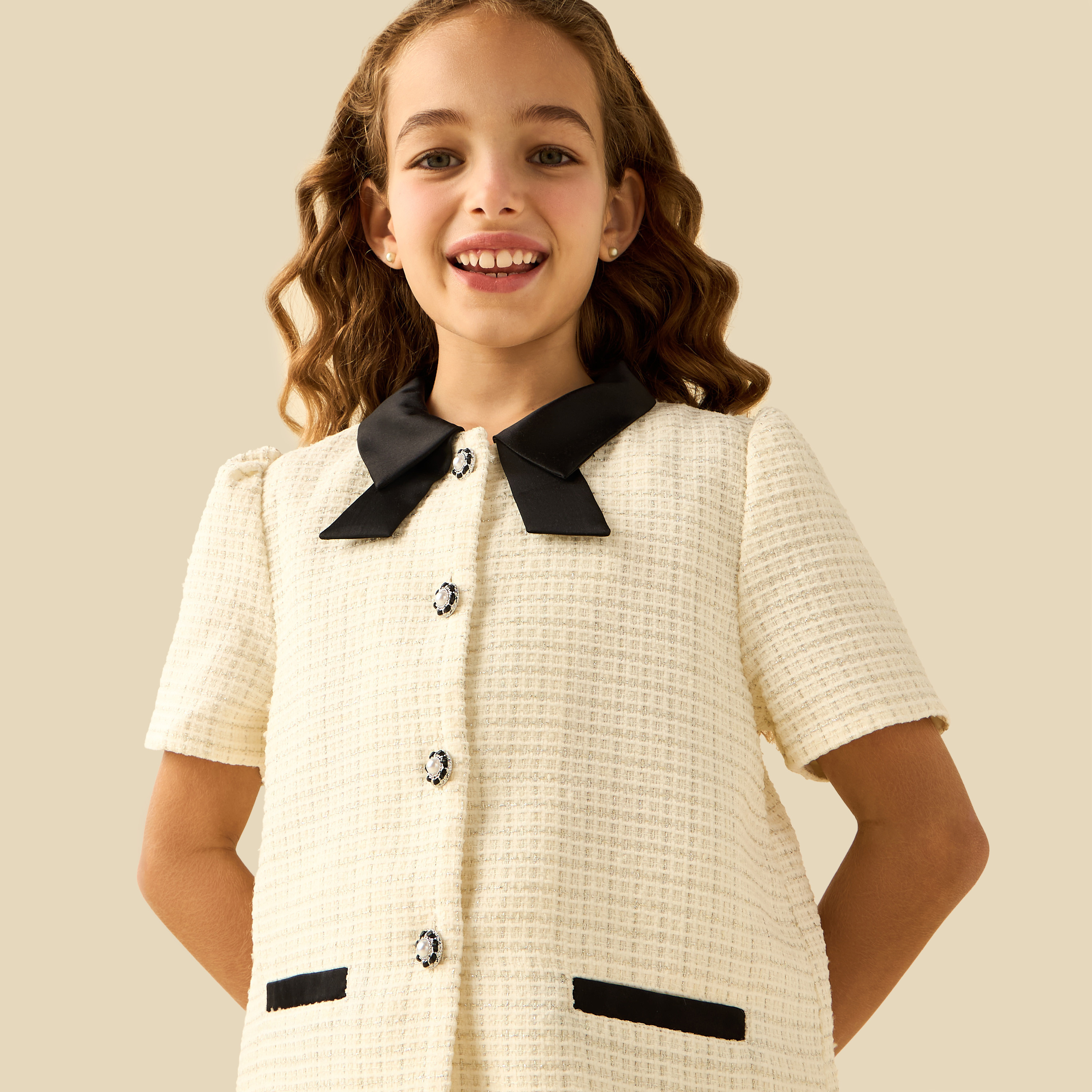 Juniors Collared Short Sleeves Blouse with Embellished Buttons-girls-clothing-blousesandshirts-image-6