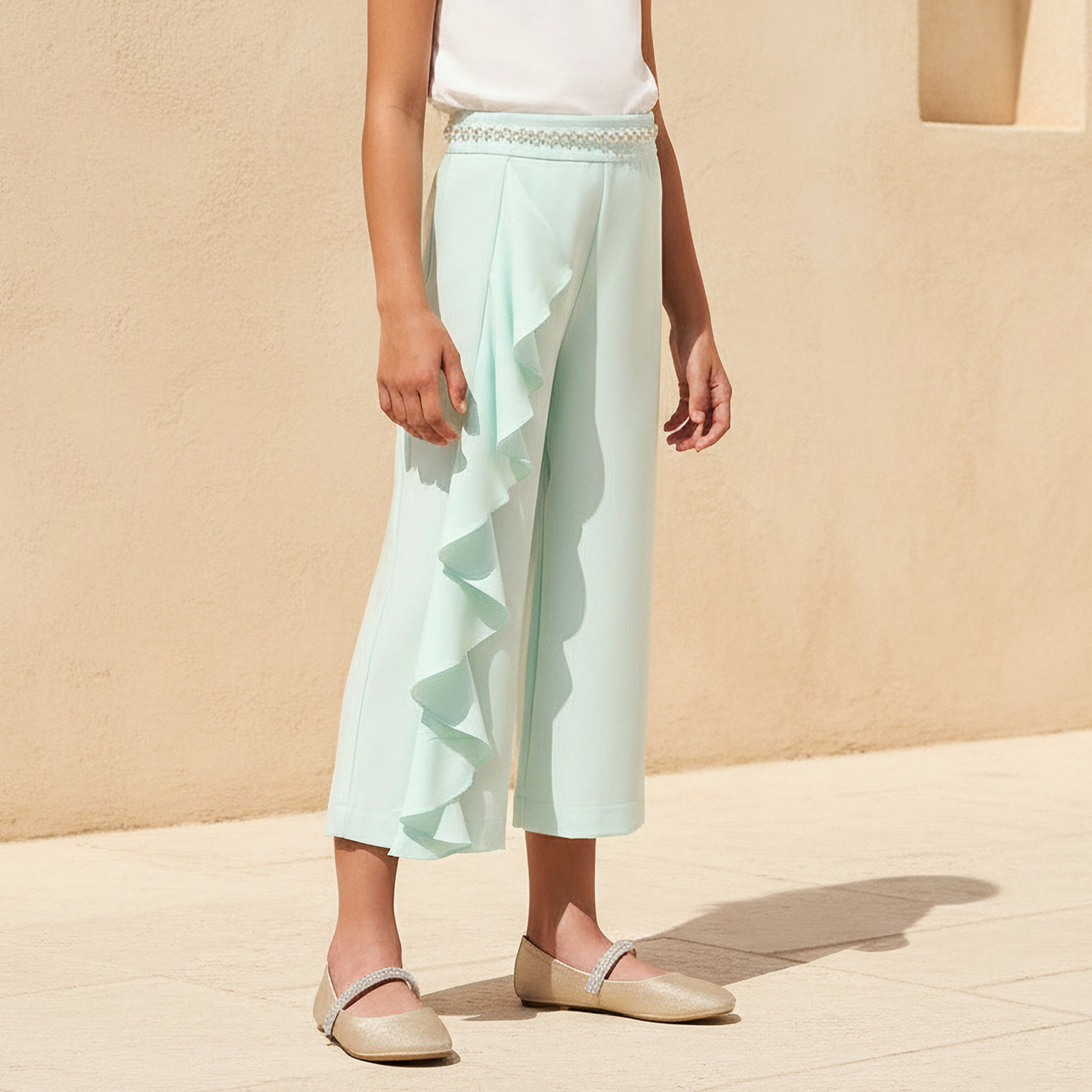 Juniors Trousers with Ruffles and Elasticated Waist-girls-clothing-bottoms-trousers-image-2