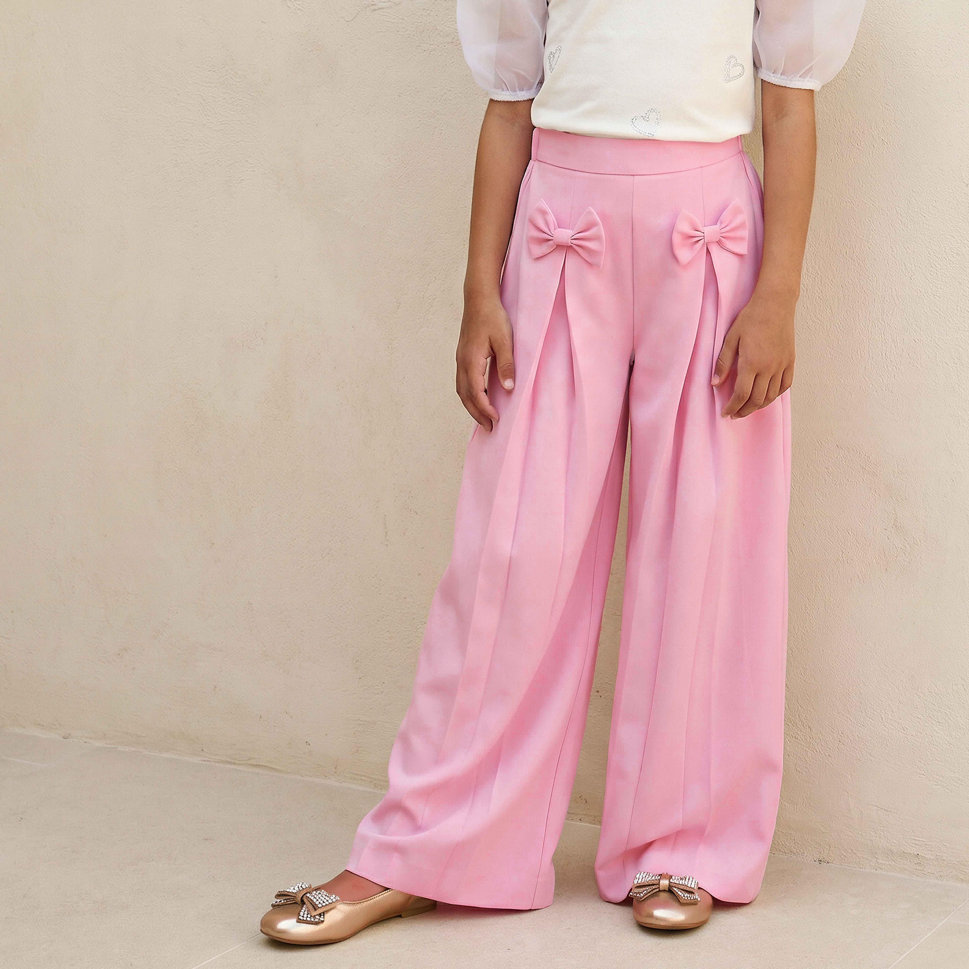 Juniors Trousers with Bow Applique, Semi-Elasticated Waist-girls-clothing-bottoms-trousers-image-1