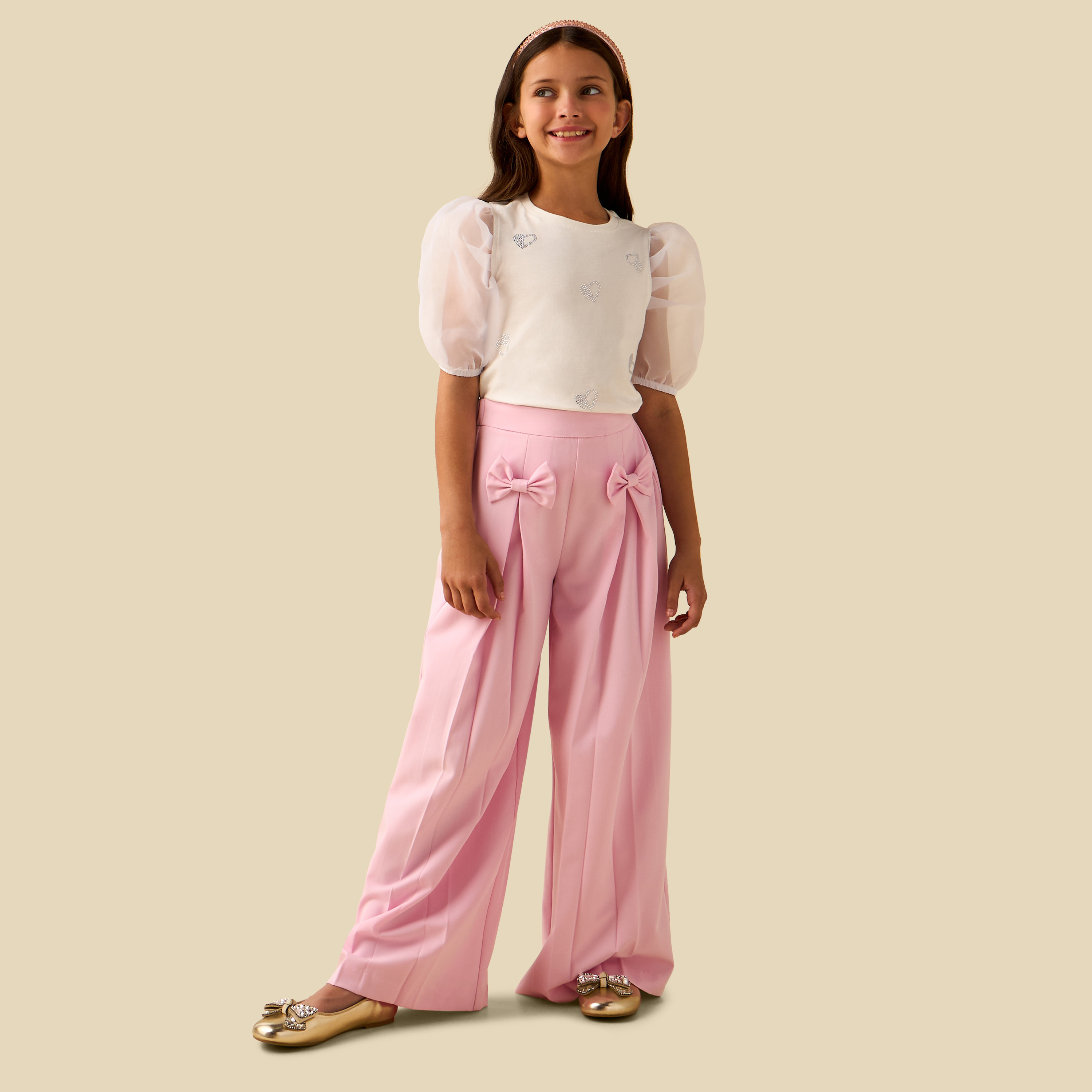 Juniors Trousers with Bow Applique, Semi-Elasticated Waist-girls-clothing-bottoms-trousers-image-2