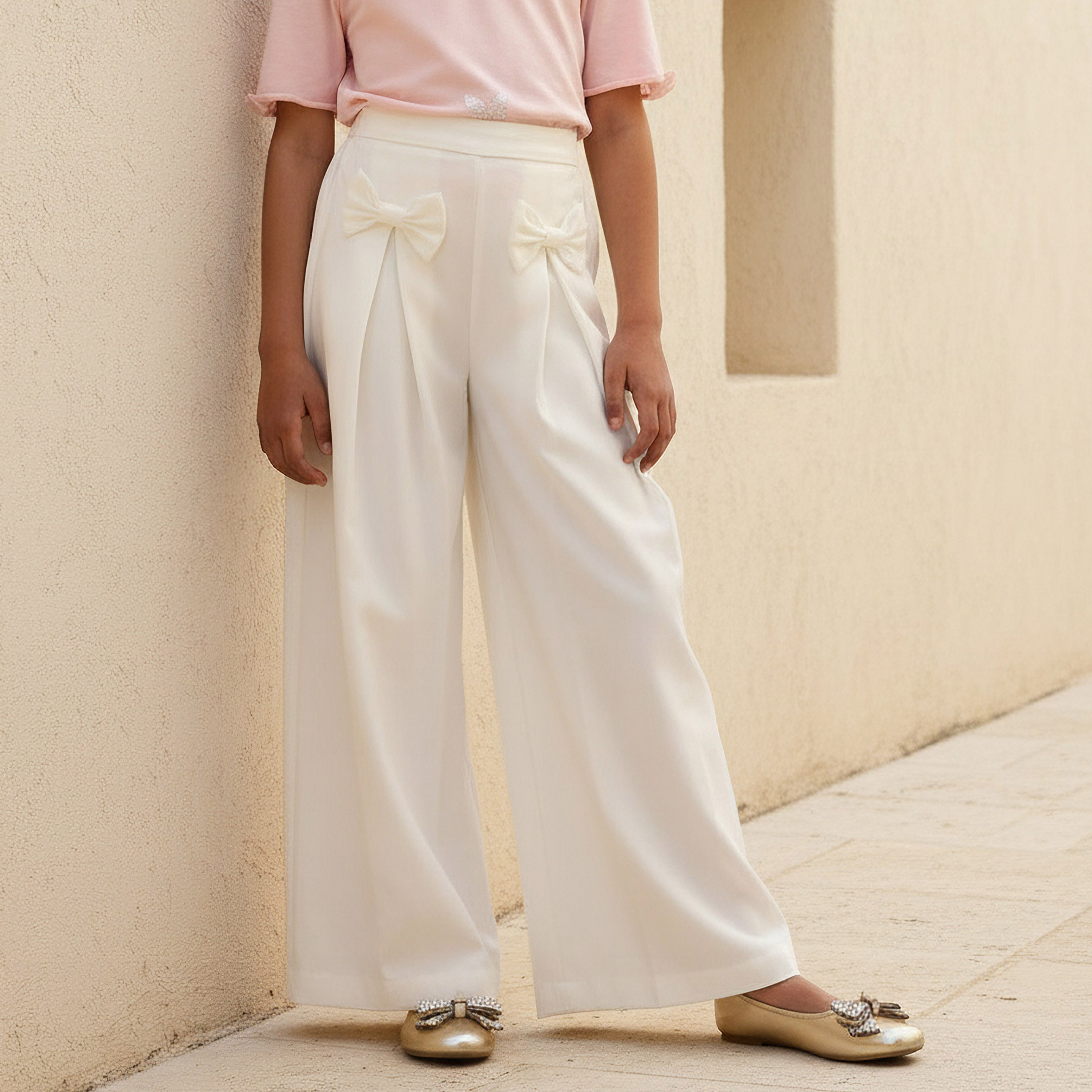 Juniors Trousers with Bow Applique, Semi-Elasticated Waist-girls-clothing-bottoms-trousers-image-1