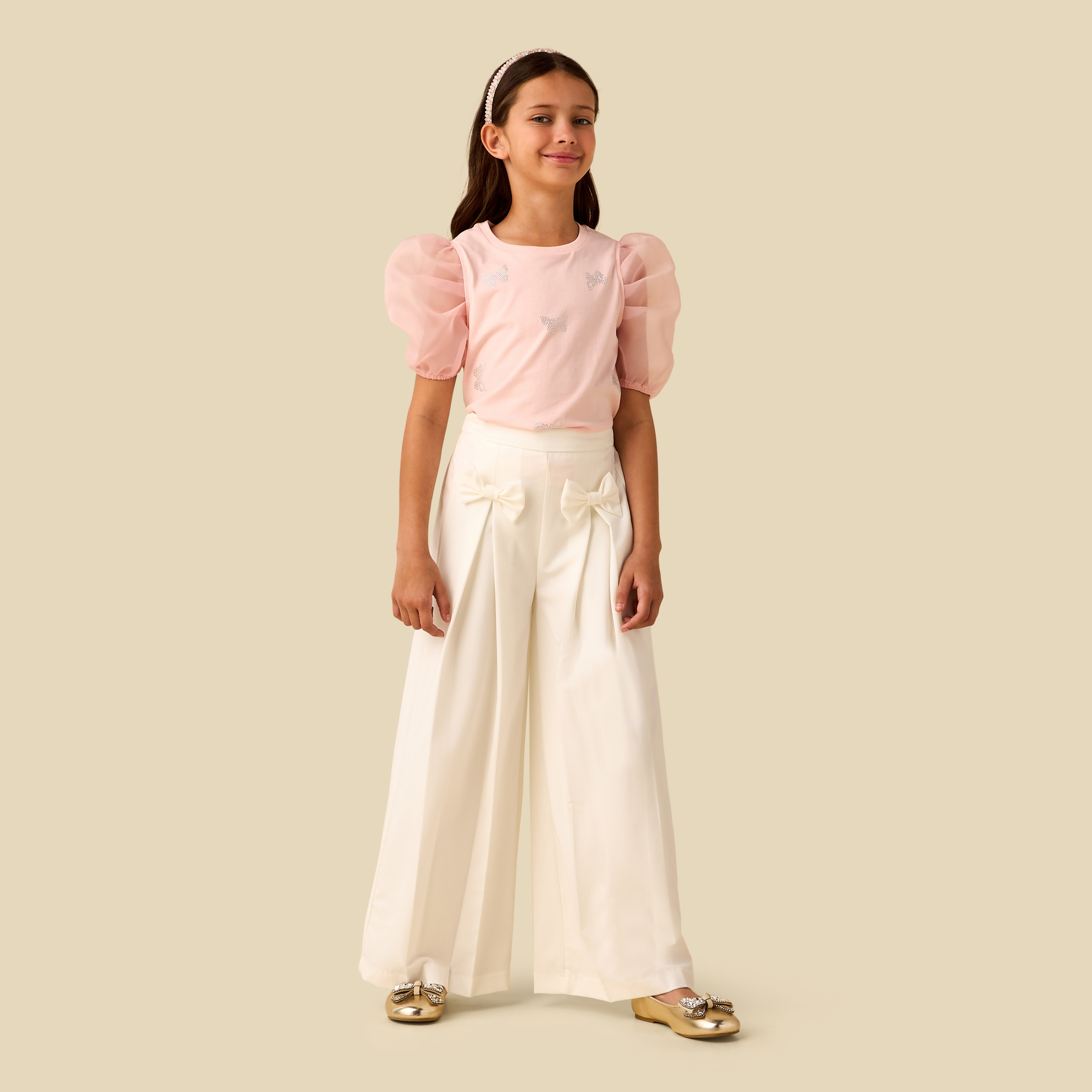 Juniors Trousers with Bow Applique, Semi-Elasticated Waist-girls-clothing-bottoms-trousers-image-2