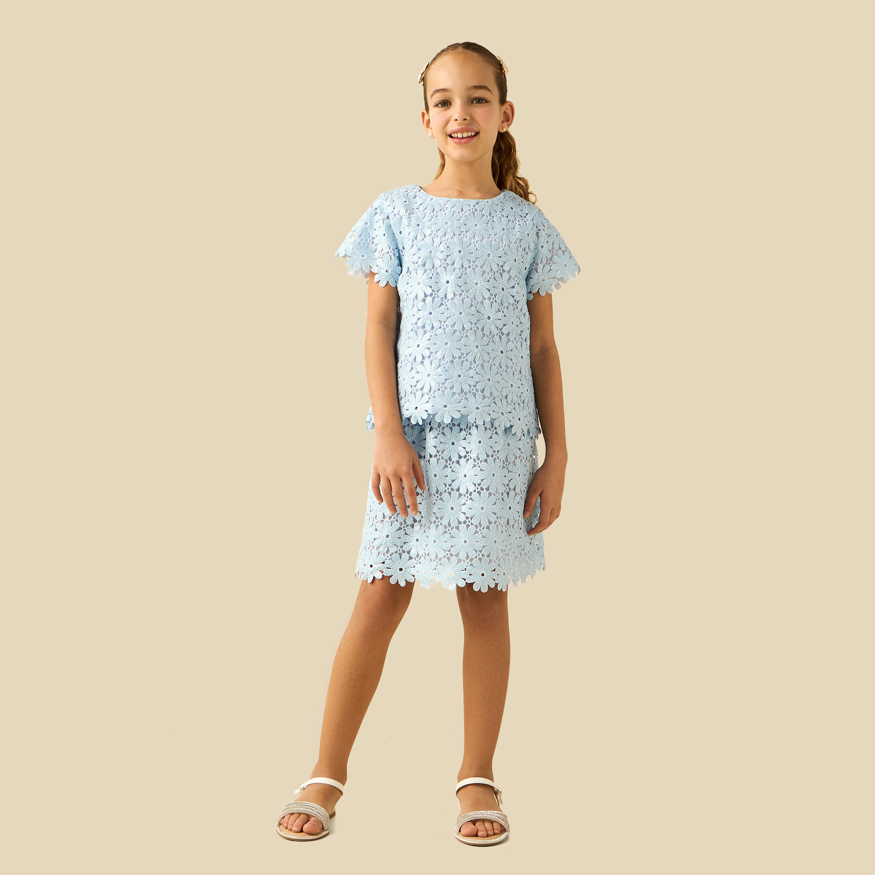 Juniors Knee Length Skirt with Floral Lace-girls-clothing-bottoms-skirts-image-2