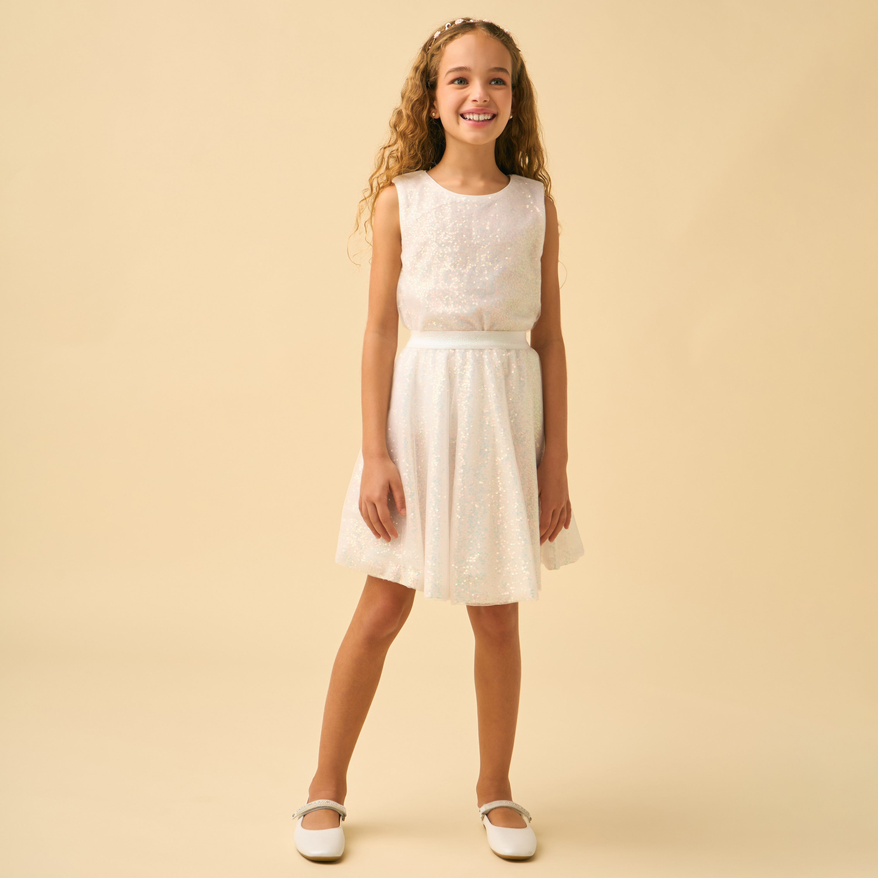Juniors Knee Length Skirt with Sequin Embellishments-girls-clothing-bottoms-skirts-image-1