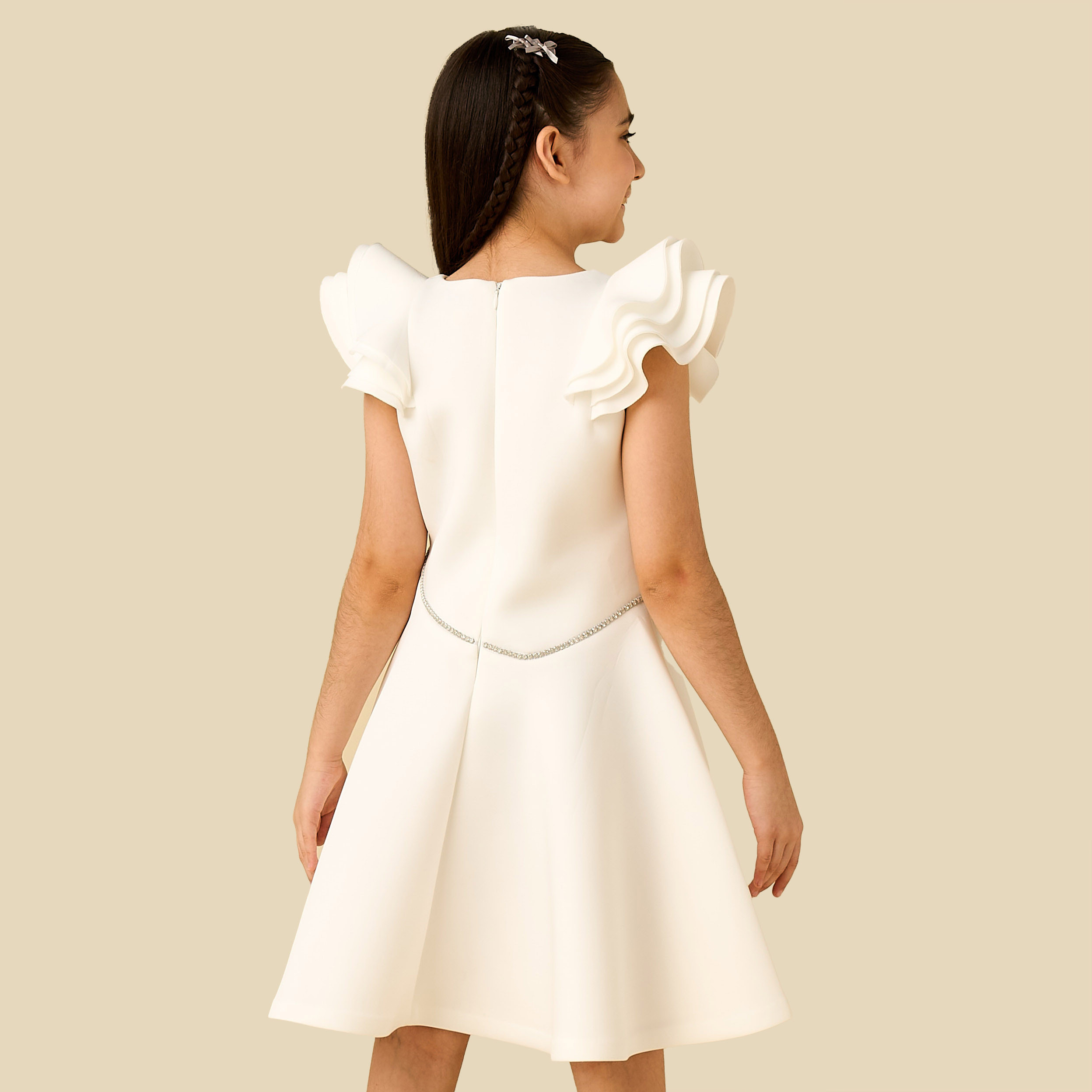 Juniors Round Neck Ruffle Sleeves Dress with Embellished Detail-girls-clothing-dressesandjumpsuits-image-3